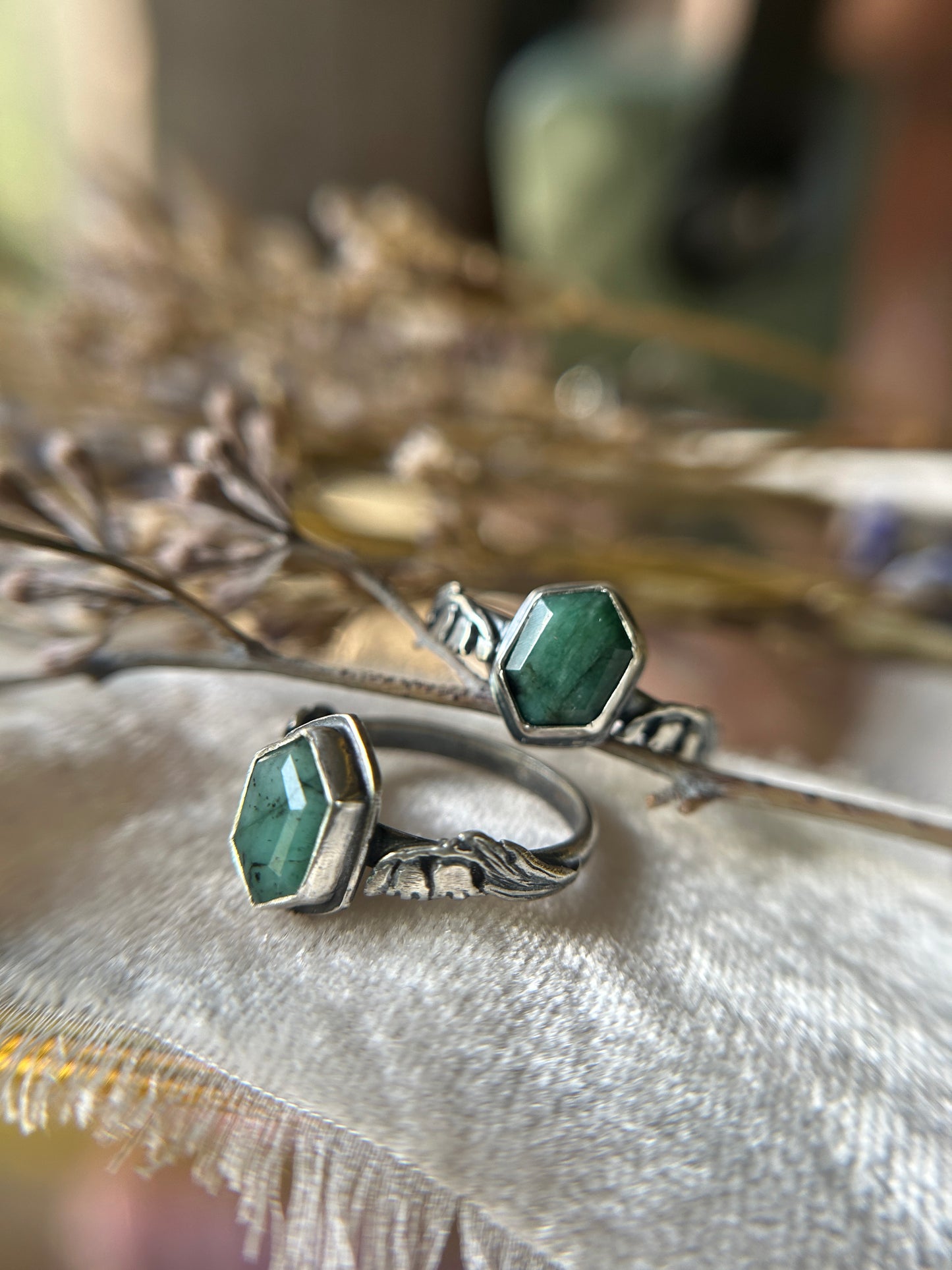 Lily of the Valley Ring with choice of gemstone- made to order sterling silver engraved jewelry