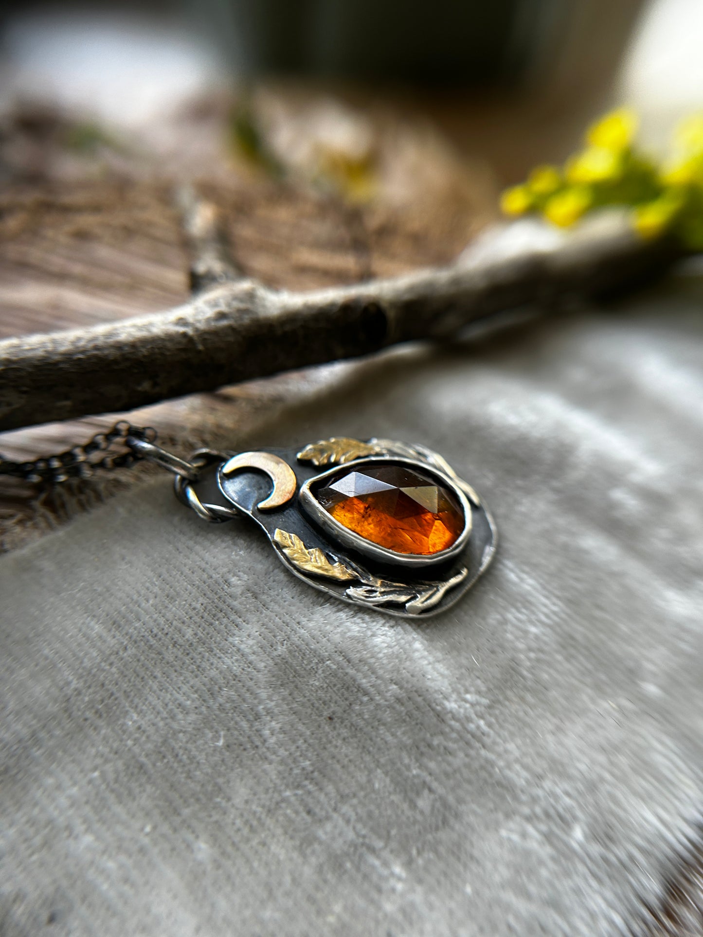 Goldenrod Moon Citrine Necklace- discounted-sterling silver and brass jewelry