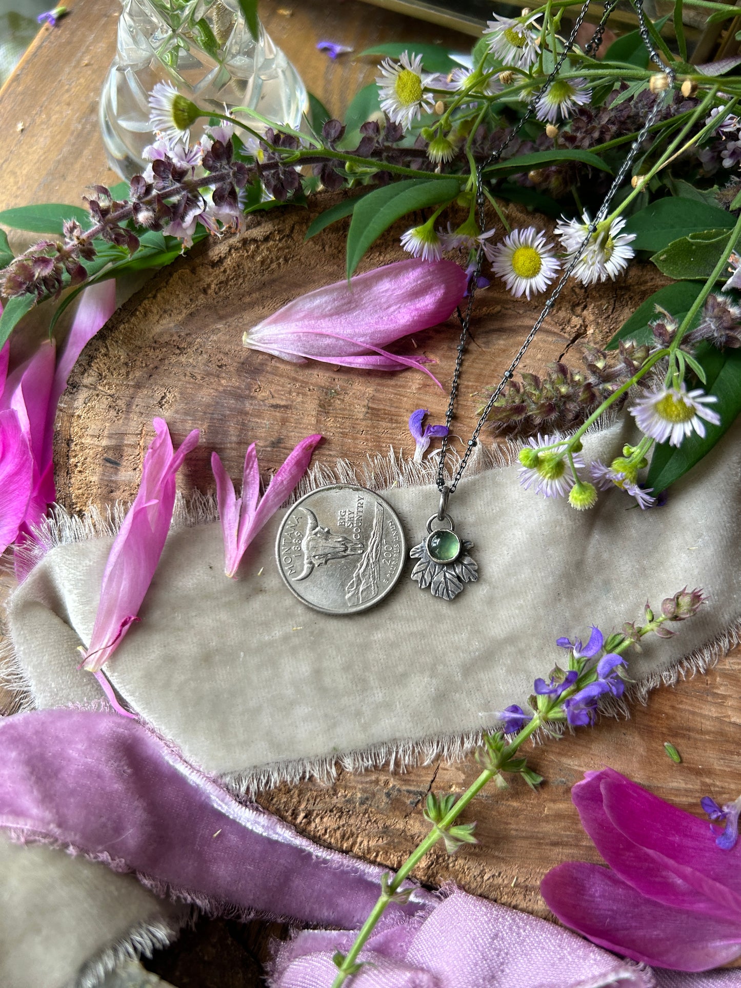 Serpentine Maple Leaf Necklace- sterling silver leaf jewelry