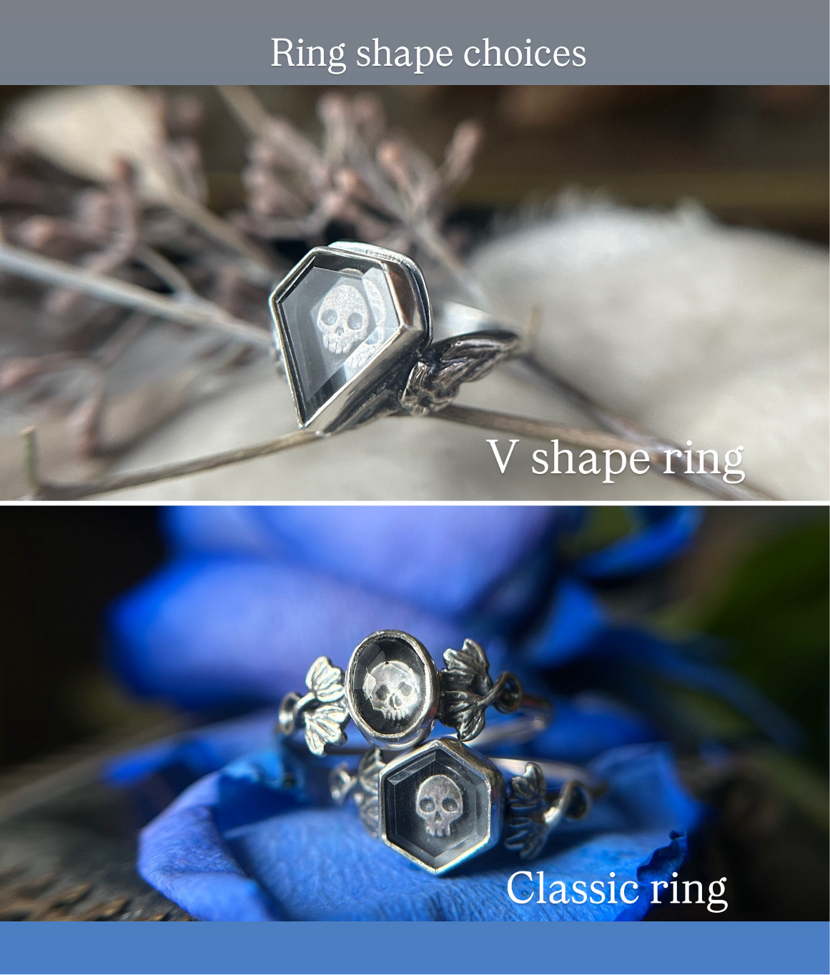 MADE TO ORDER- rainbow moonstone skull ring with choose your flower options- sterling silver