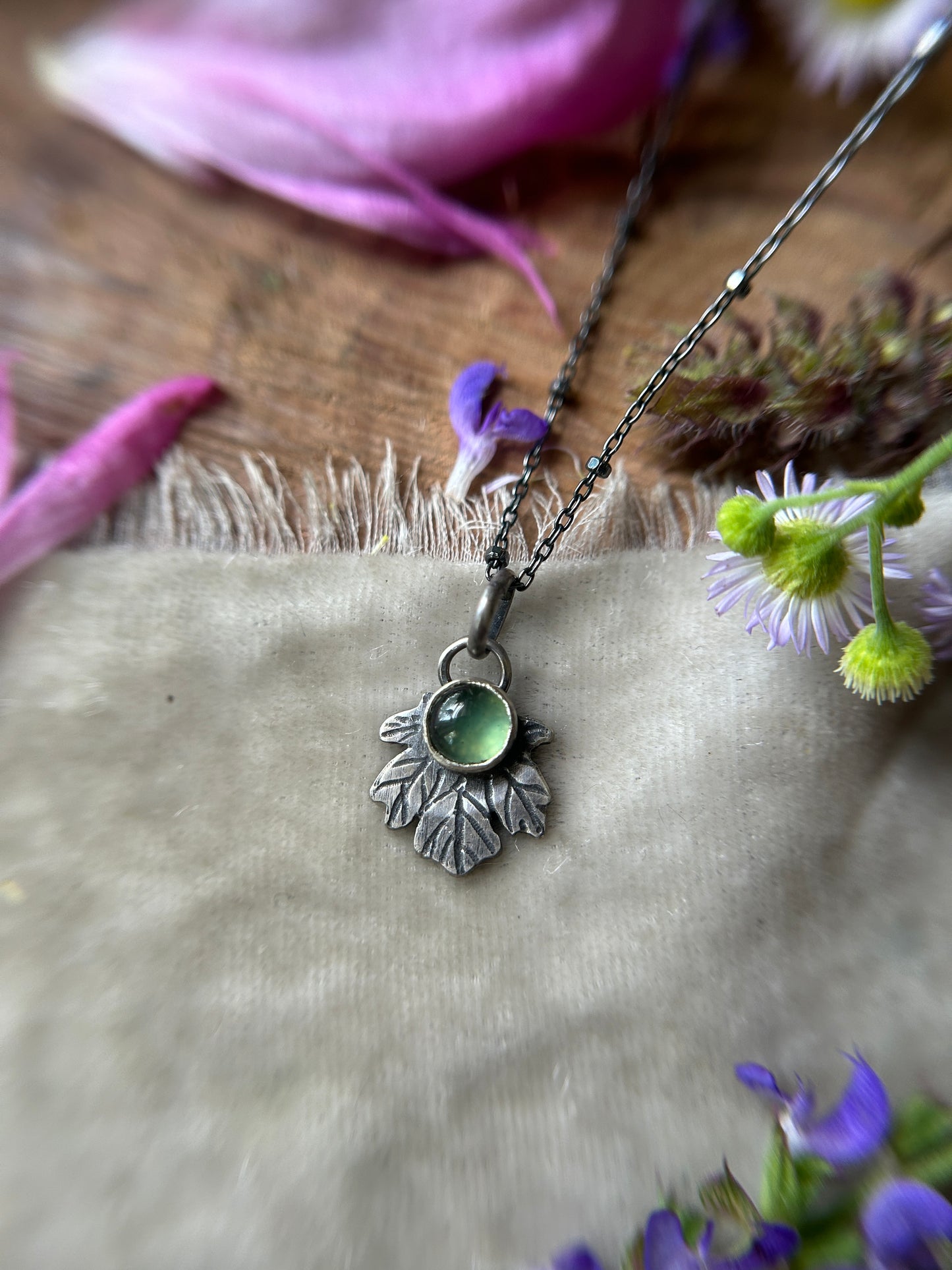Serpentine Maple Leaf Necklace- sterling silver leaf jewelry