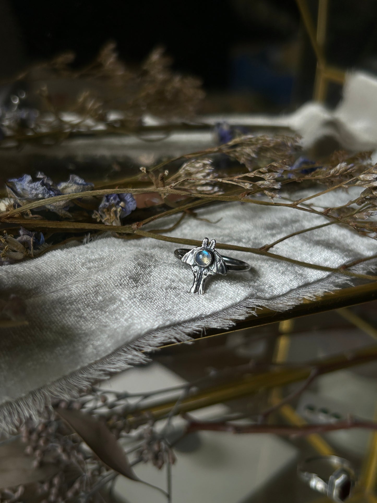 Luna moth ring with choice of gemstone sterling silver jewelry