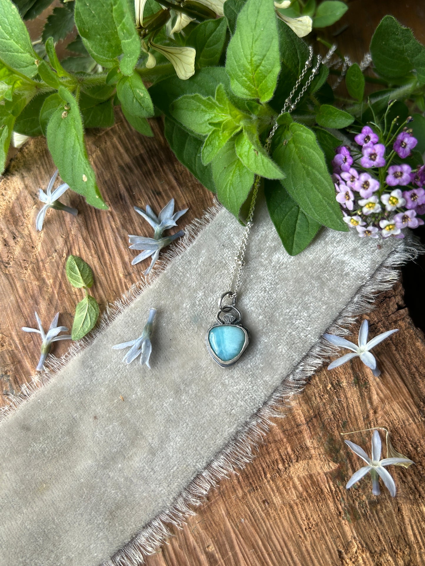 Larimar with Sea Shell Detail- Sterling silver necklace- metalsmith made
