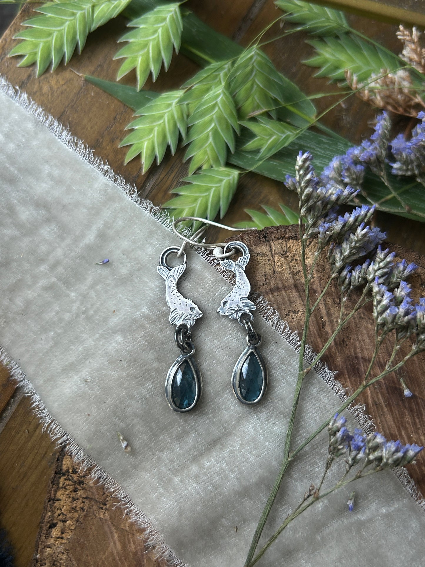 Selkie Seal Earrings choice of gem- sterling silver jewelry
