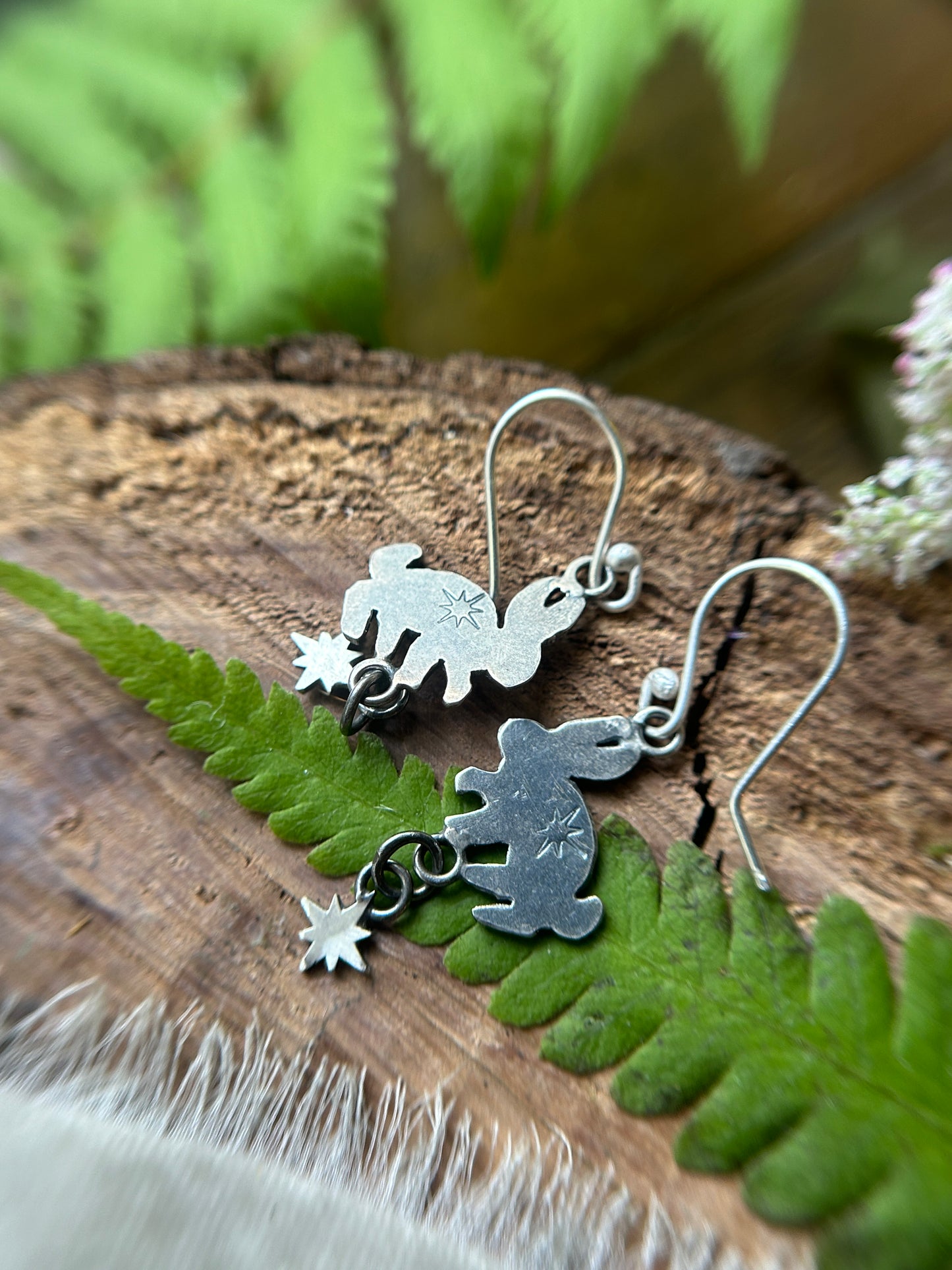 Star bunny earrings- Sterling silver rabbit jewelry