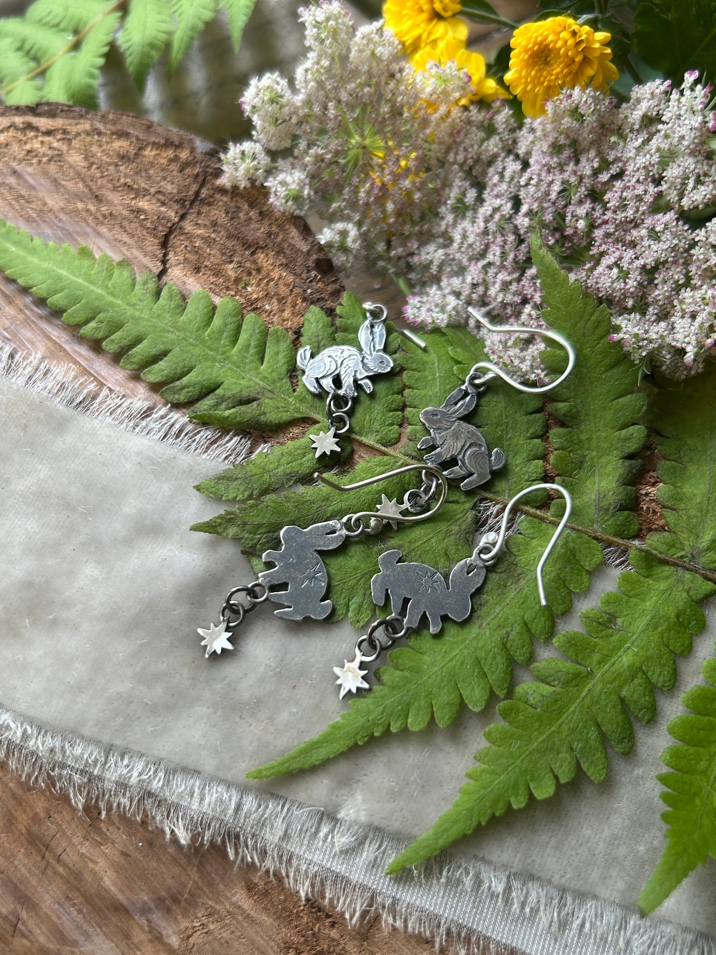 Star bunny earrings- Sterling silver rabbit jewelry