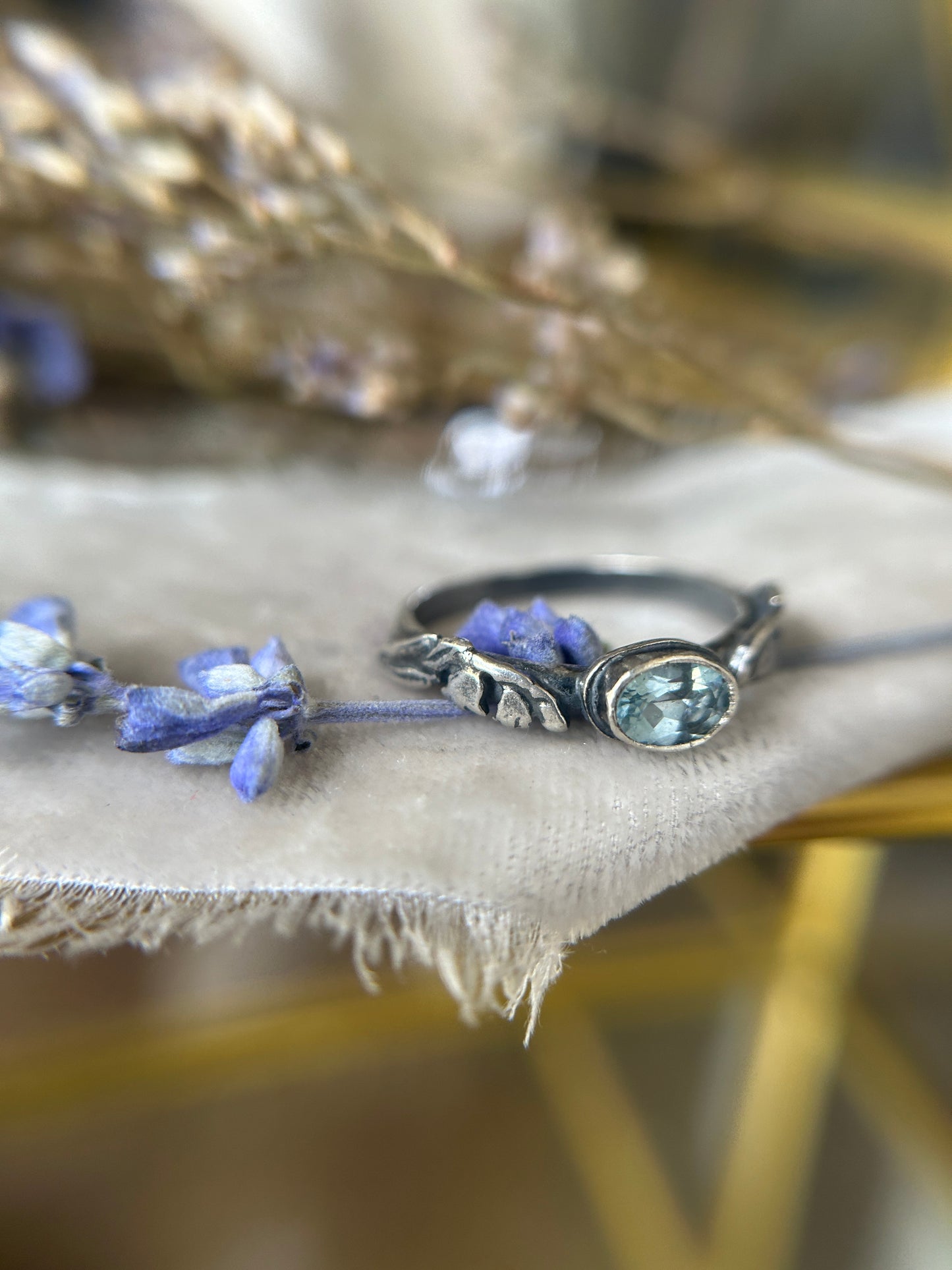 Lily of the Valley Ring with choice of gemstone- made to order sterling silver engraved jewelry