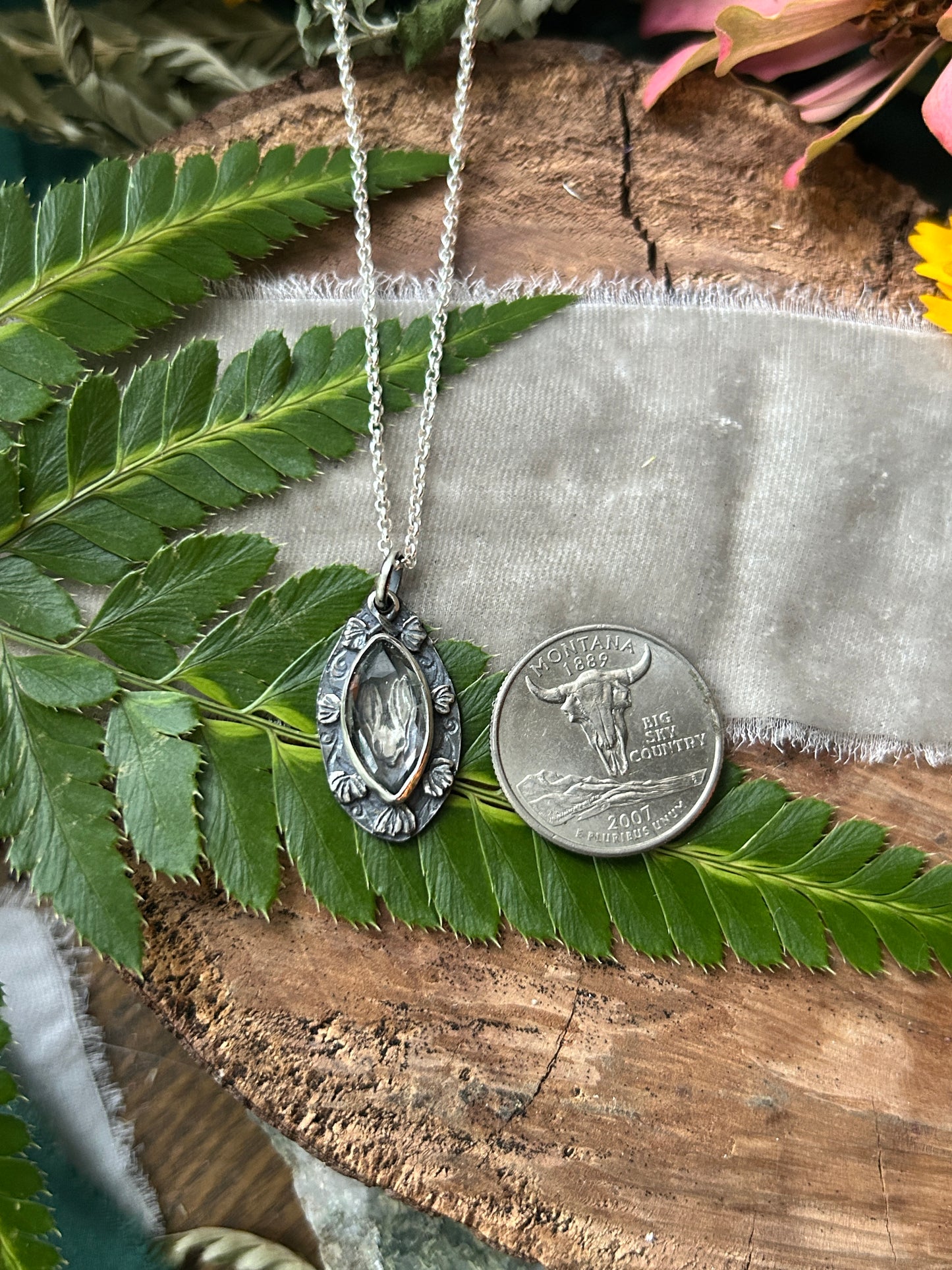 Rabbit in the ivy garden necklace with green amethyst- sterling silver jewelry