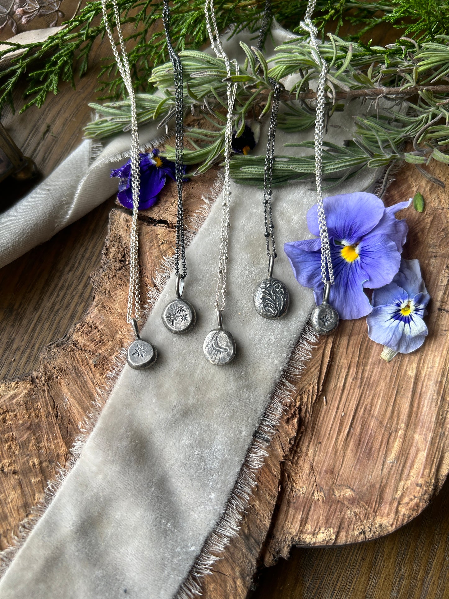 Reclaimed Sterling silver star pebbles- reversible necklace jewelry