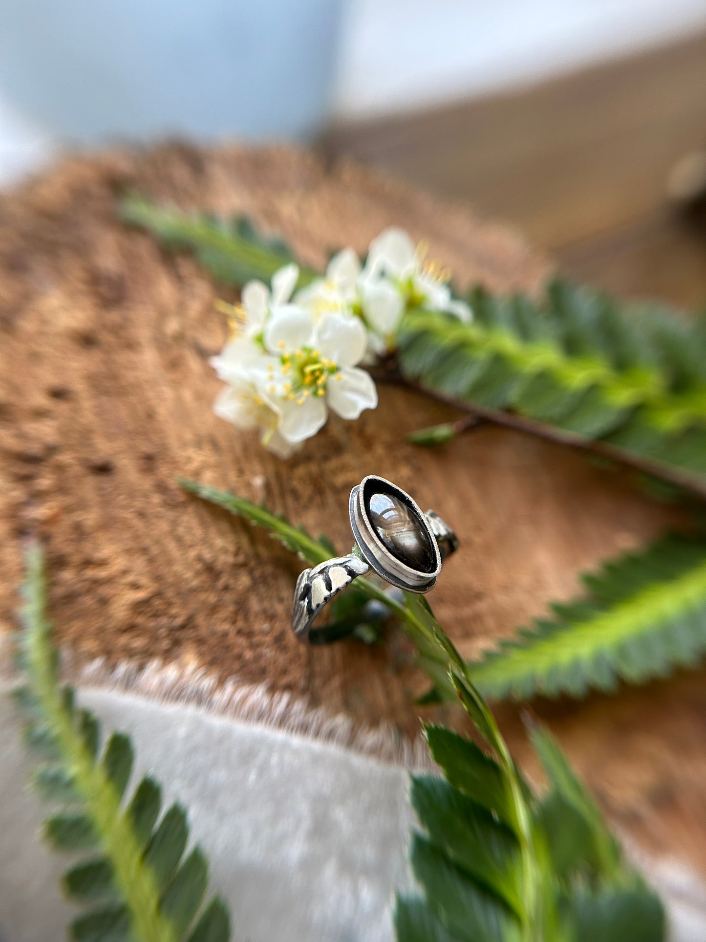 Lily of the Valley Ring with choice of gemstone- made to order sterling silver engraved jewelry