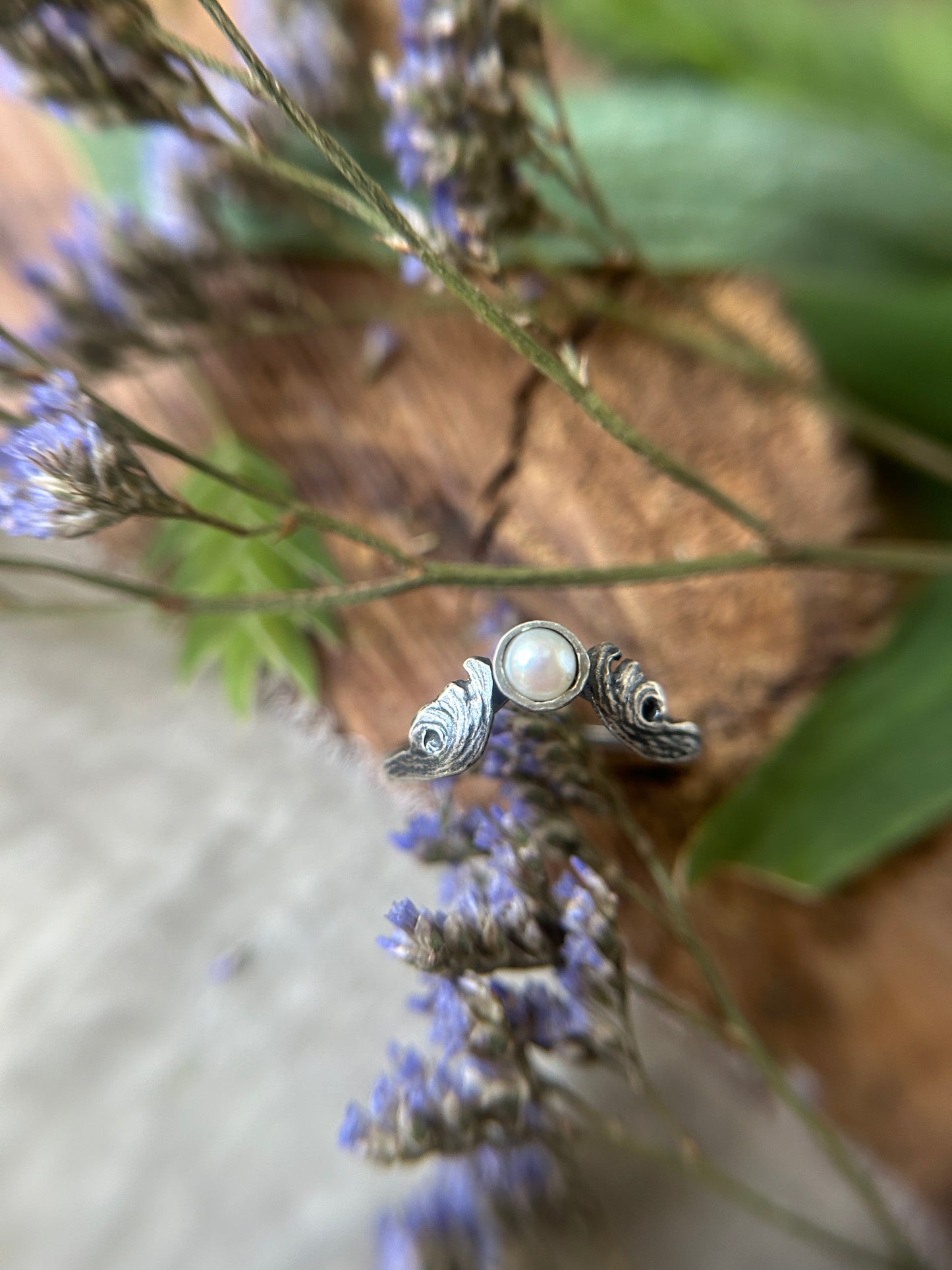 Ocean Waves Stacking Ring- choice of pearl or gem- sterling silver- jewelry
