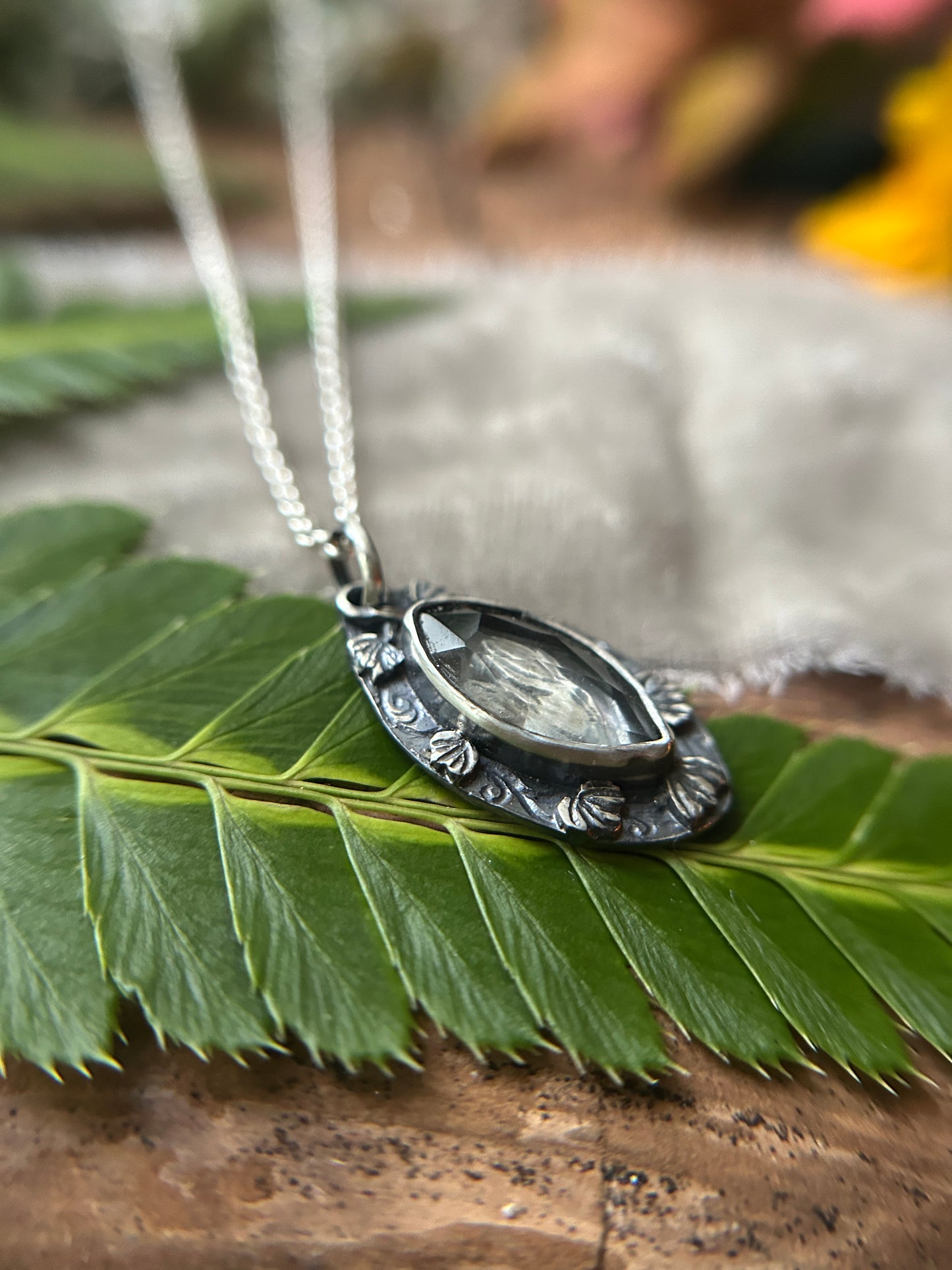 Rabbit in the ivy garden necklace with green amethyst- sterling silver jewelry