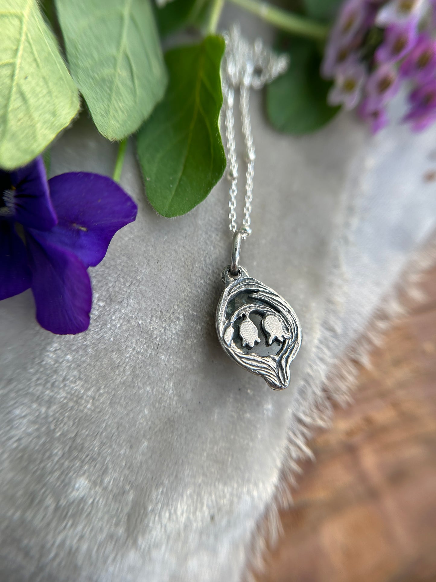 Moss aquamarine lily of the valley necklace- sterling silver jewelry
