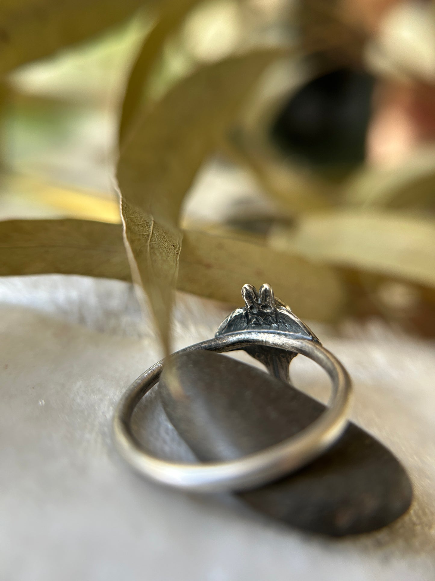 Luna moth ring with choice of gemstone sterling silver jewelry