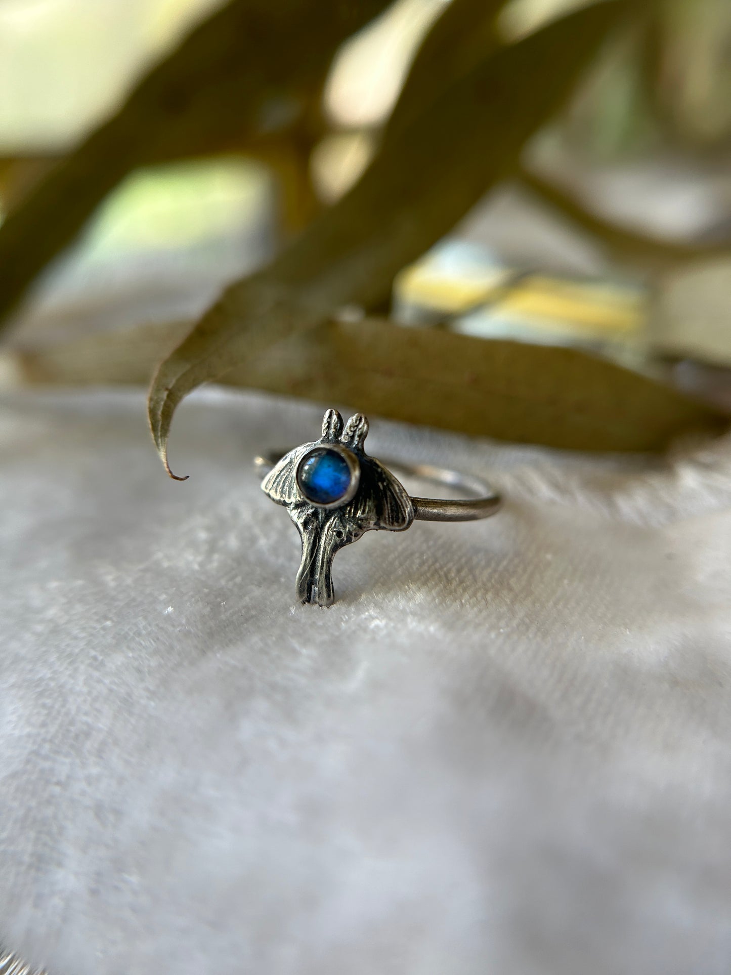 Luna moth ring with choice of gemstone sterling silver jewelry