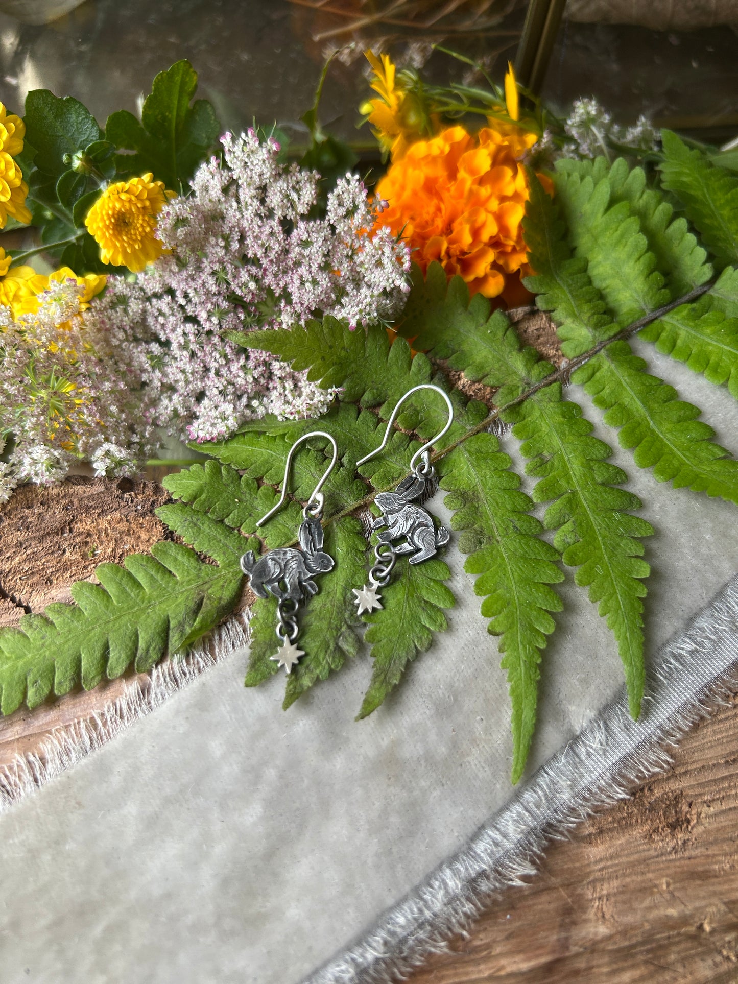Star bunny earrings- Sterling silver rabbit jewelry