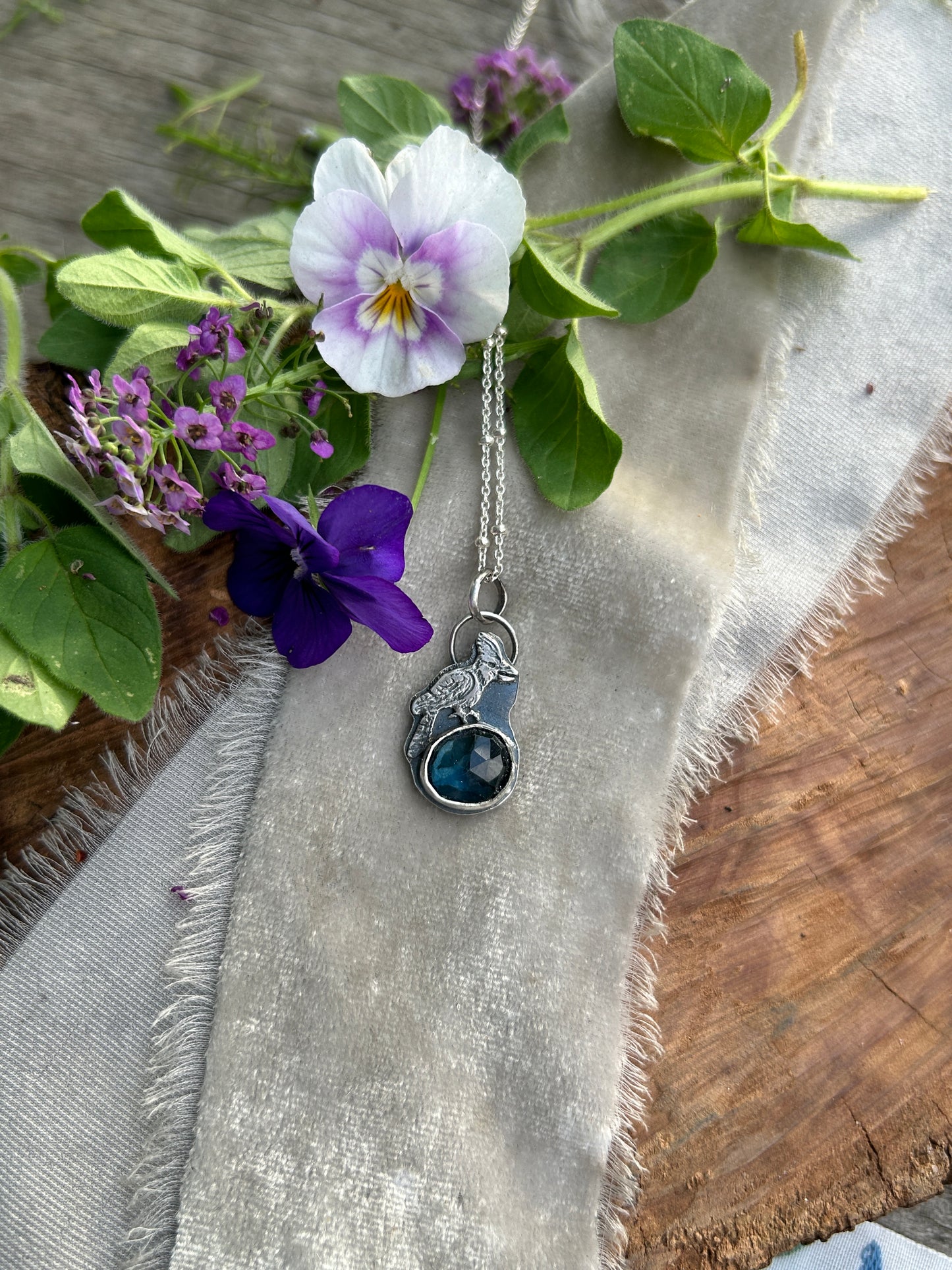 Blue Jay with London blue topaz necklace- sterling silver jewelry