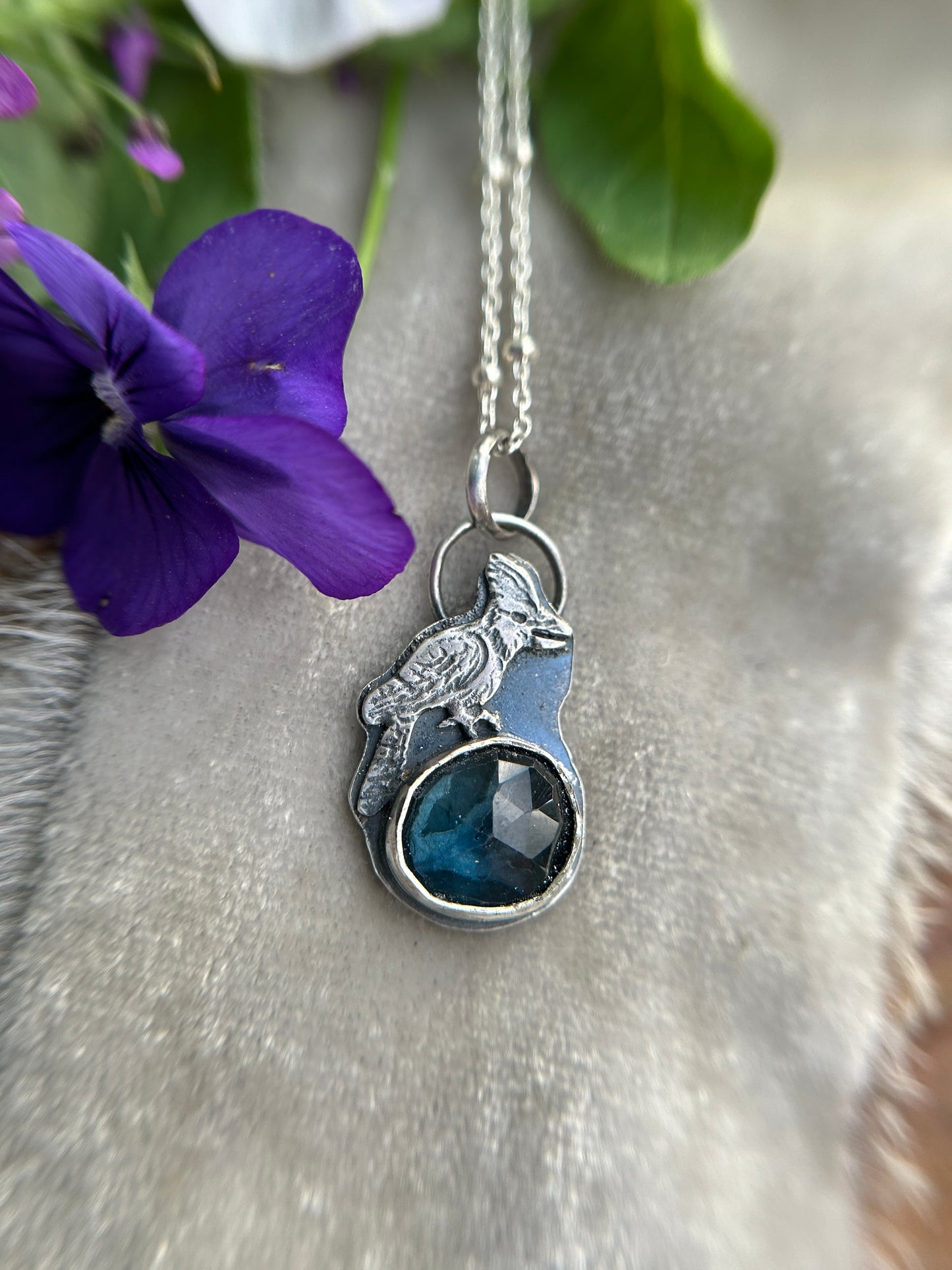 Blue Jay with London blue topaz necklace- sterling silver jewelry