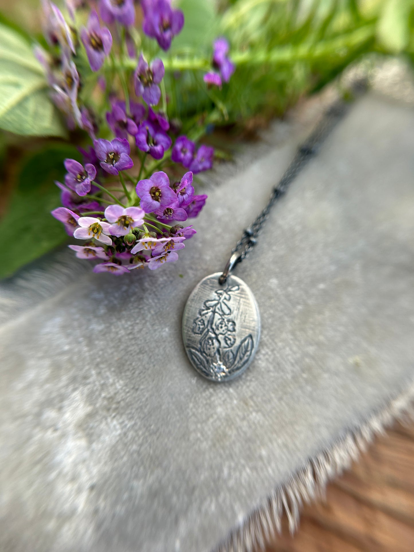 Engraved plant pendant with white sapphire necklace- sterling silver jewelry