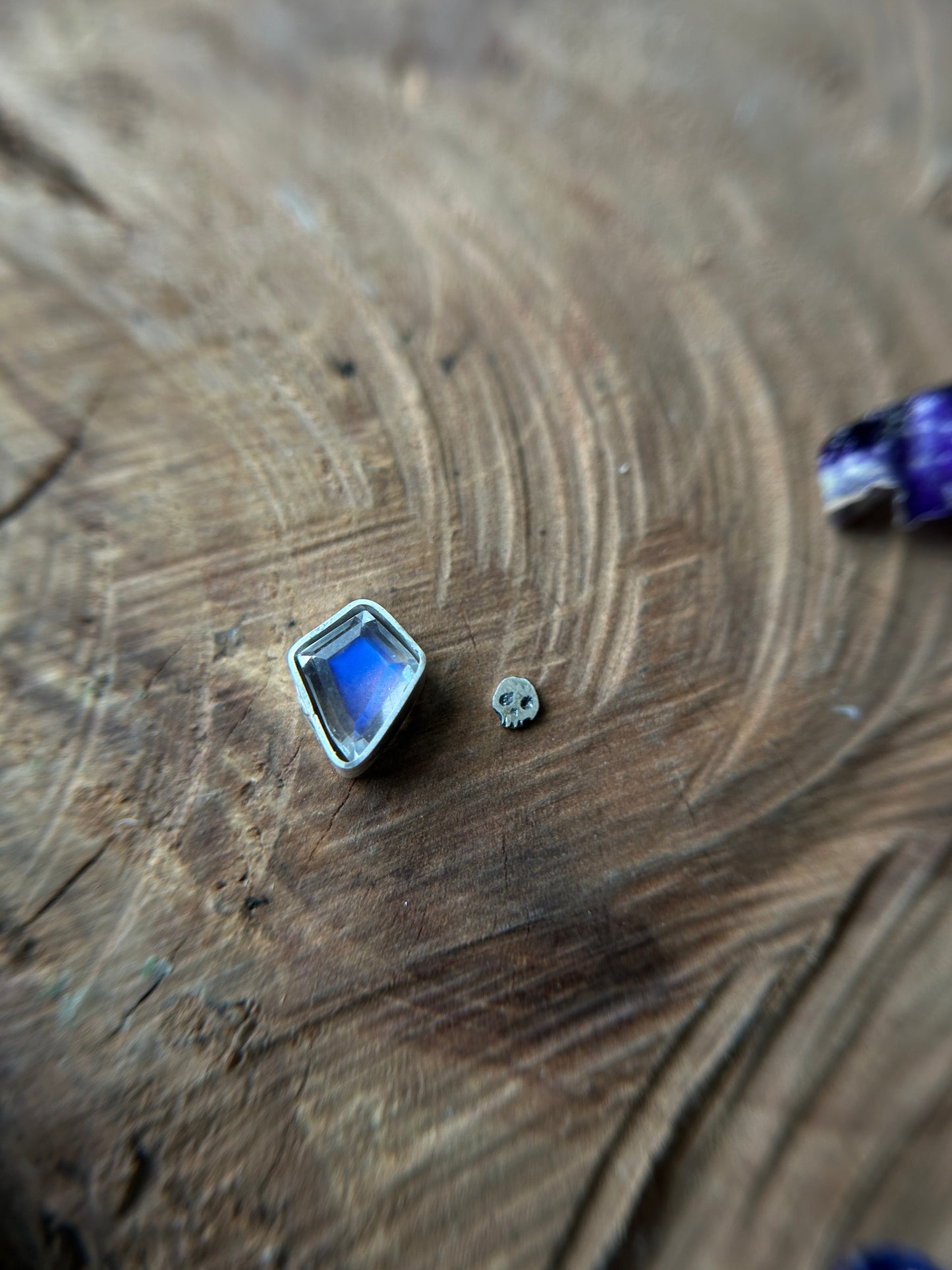 MADE TO ORDER- rainbow moonstone skull ring with choose your flower options- sterling silver