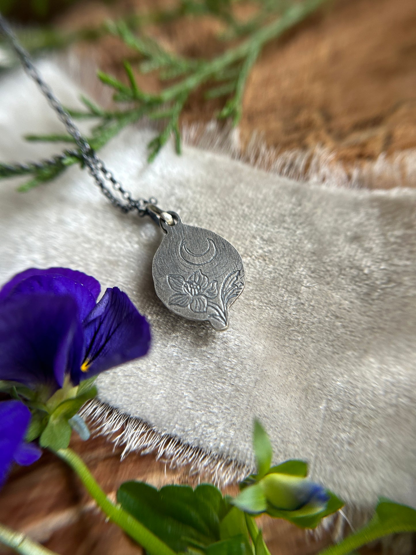 Woodland Barn Owl necklace in grey moonstone