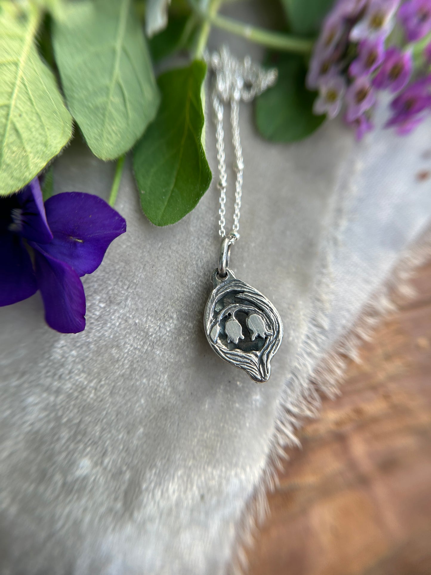Moss aquamarine lily of the valley necklace- sterling silver jewelry