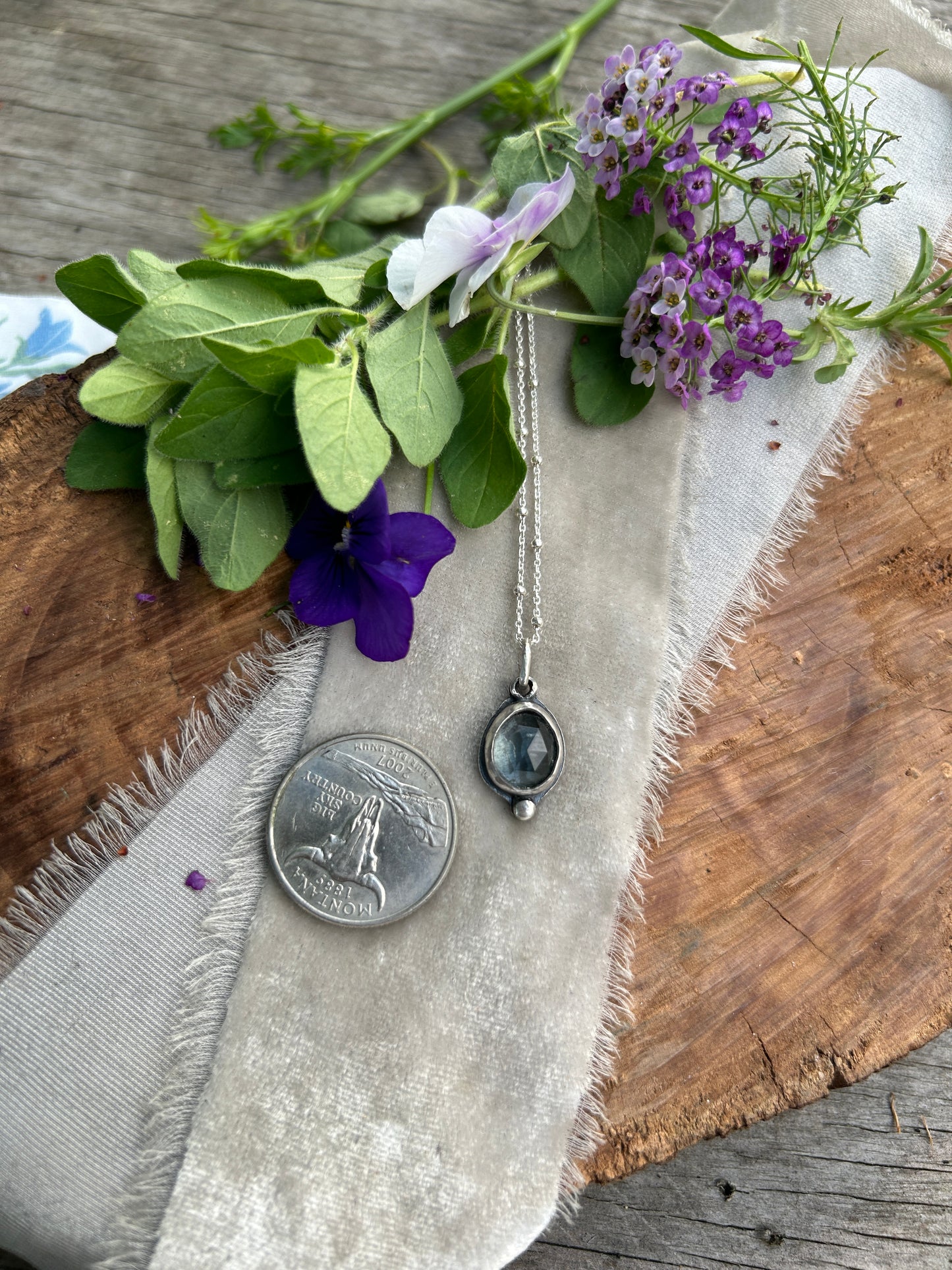 Moss aquamarine lily of the valley necklace- sterling silver jewelry