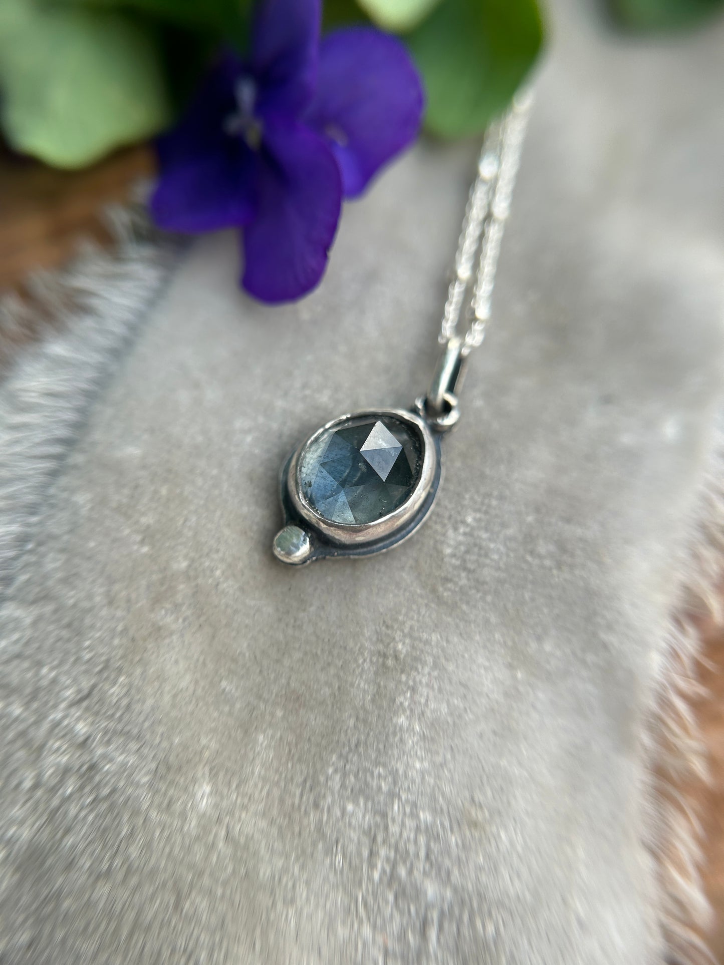 Moss aquamarine lily of the valley necklace- sterling silver jewelry
