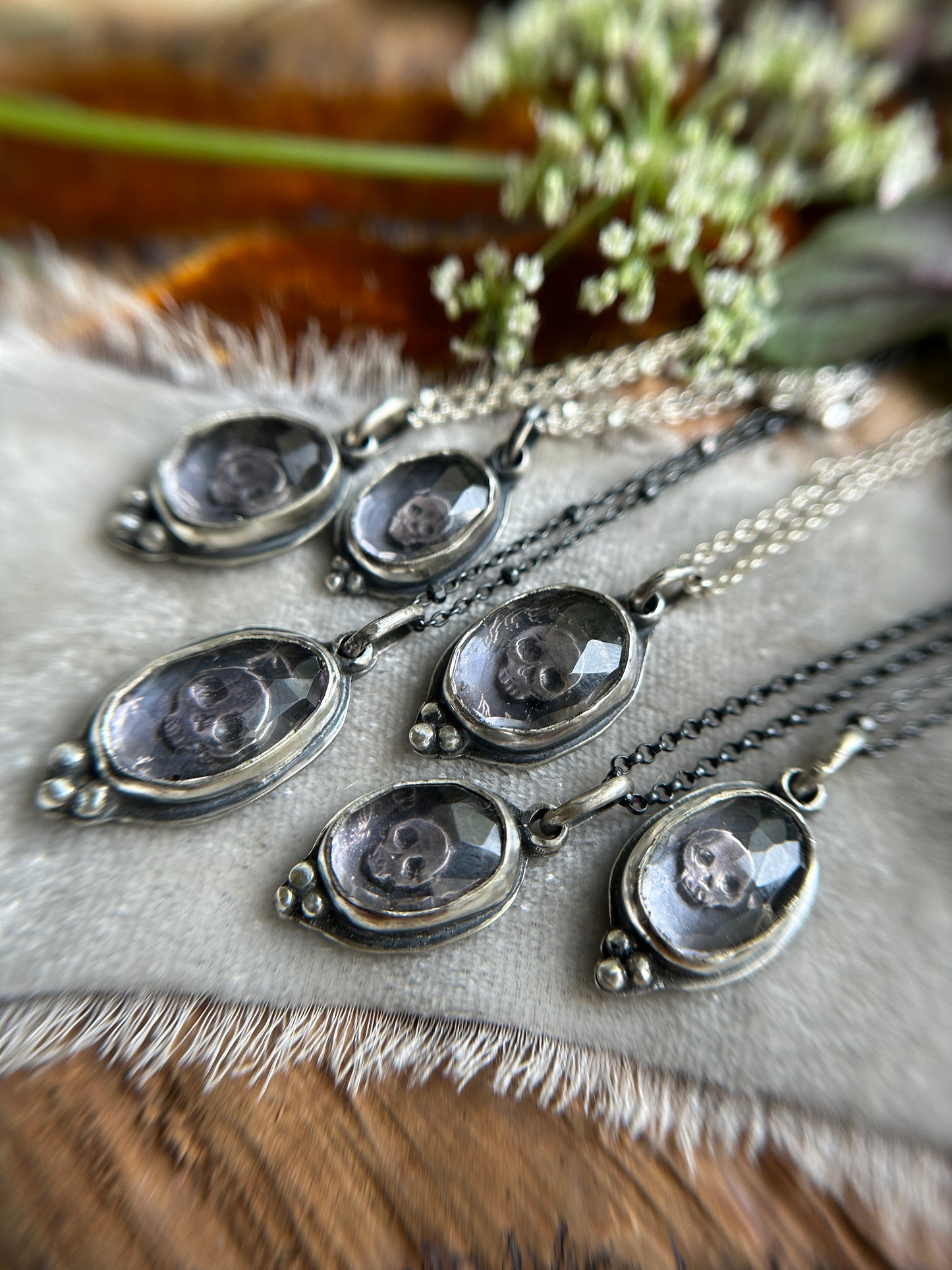 Amethyst skull necklace MADE TO ORDER-memento mori sterling silver jewelry