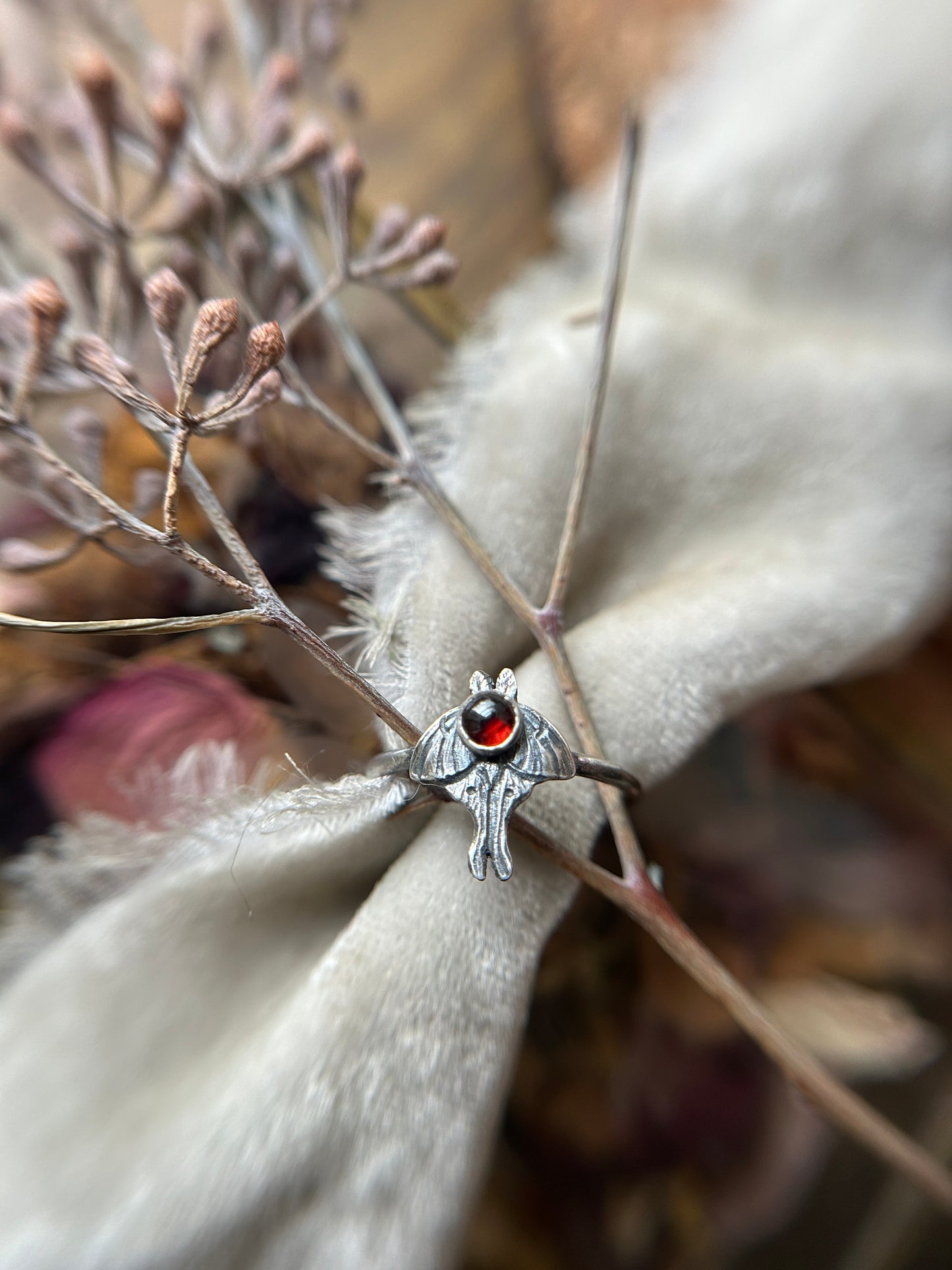 Luna moth ring with choice of gemstone sterling silver jewelry