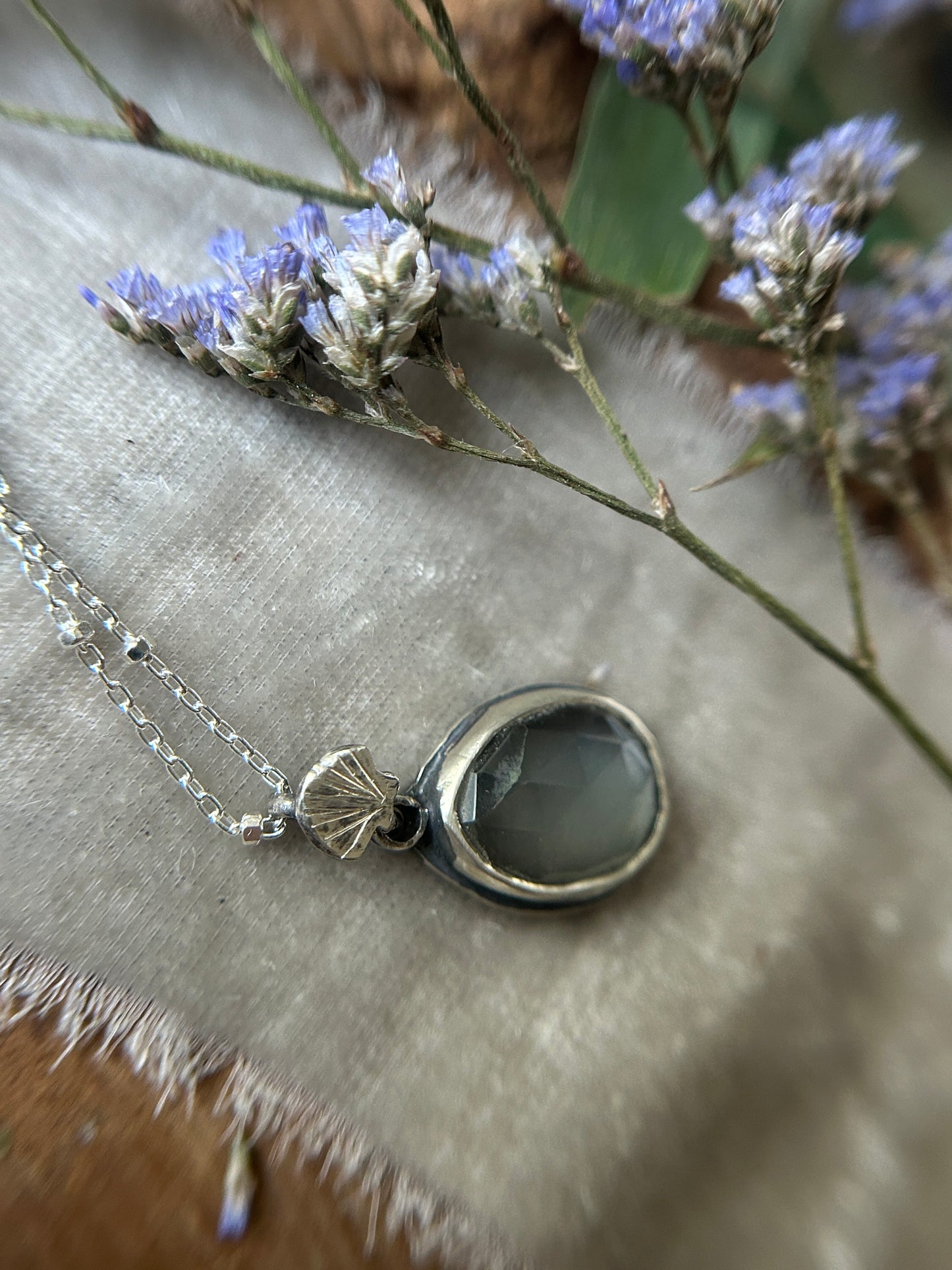 "Mini" weeping willow & urn grey moonstone necklace- sterling silver jewelry