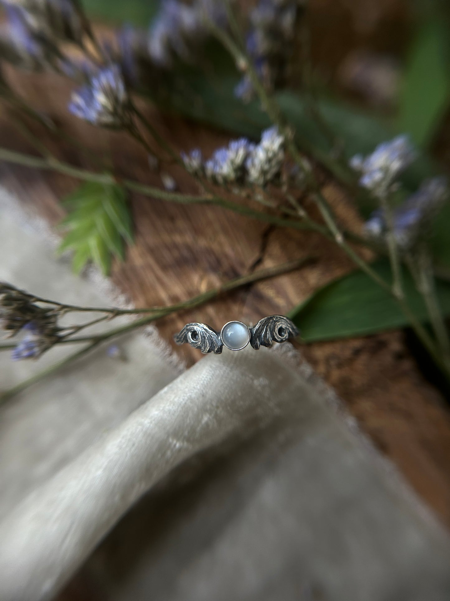 Ocean Waves Stacking Ring- choice of pearl or gem- sterling silver- jewelry