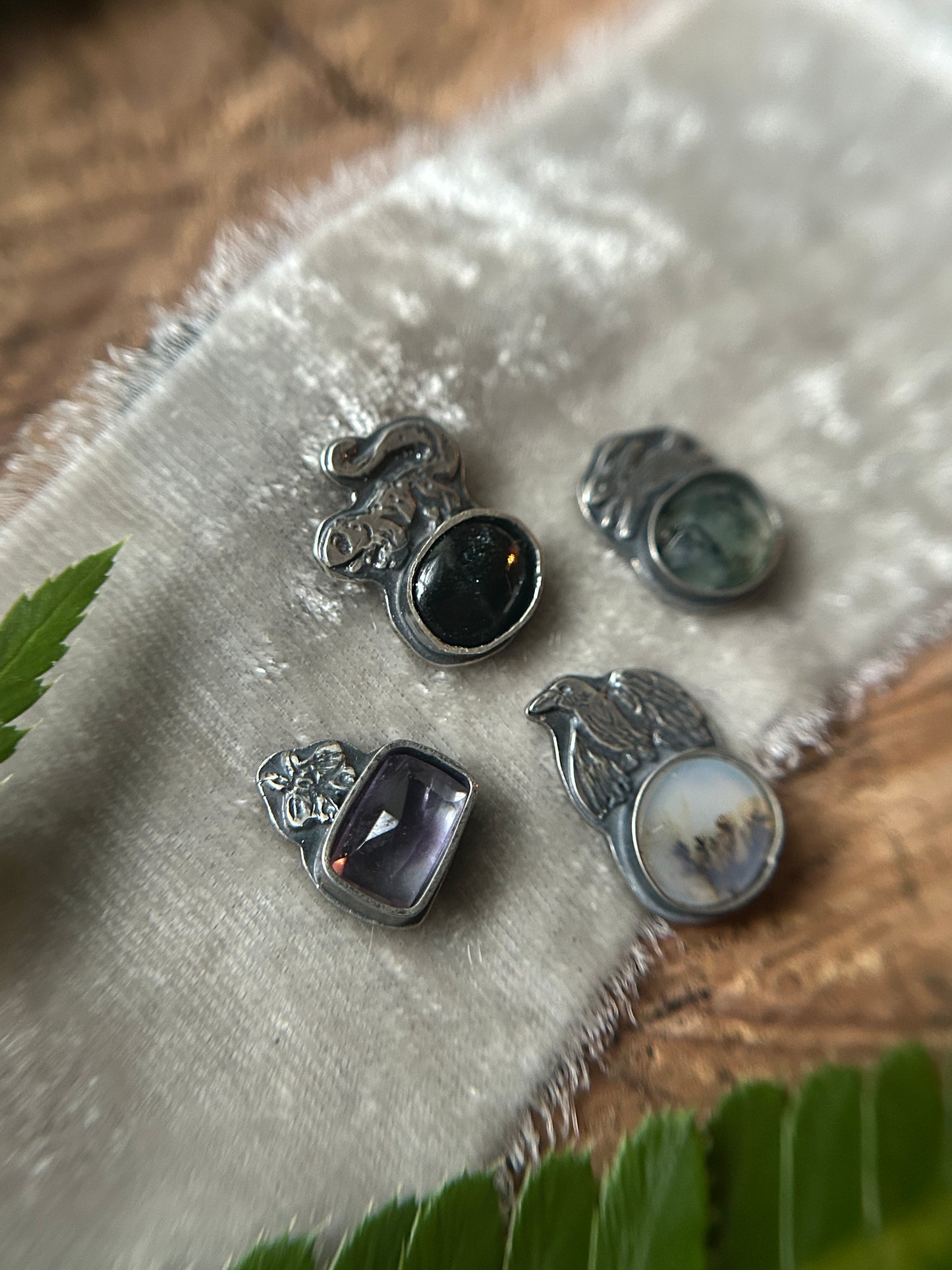 Woodland creature with gemstone- your choice of ring or pendant- sterling silver jewelry