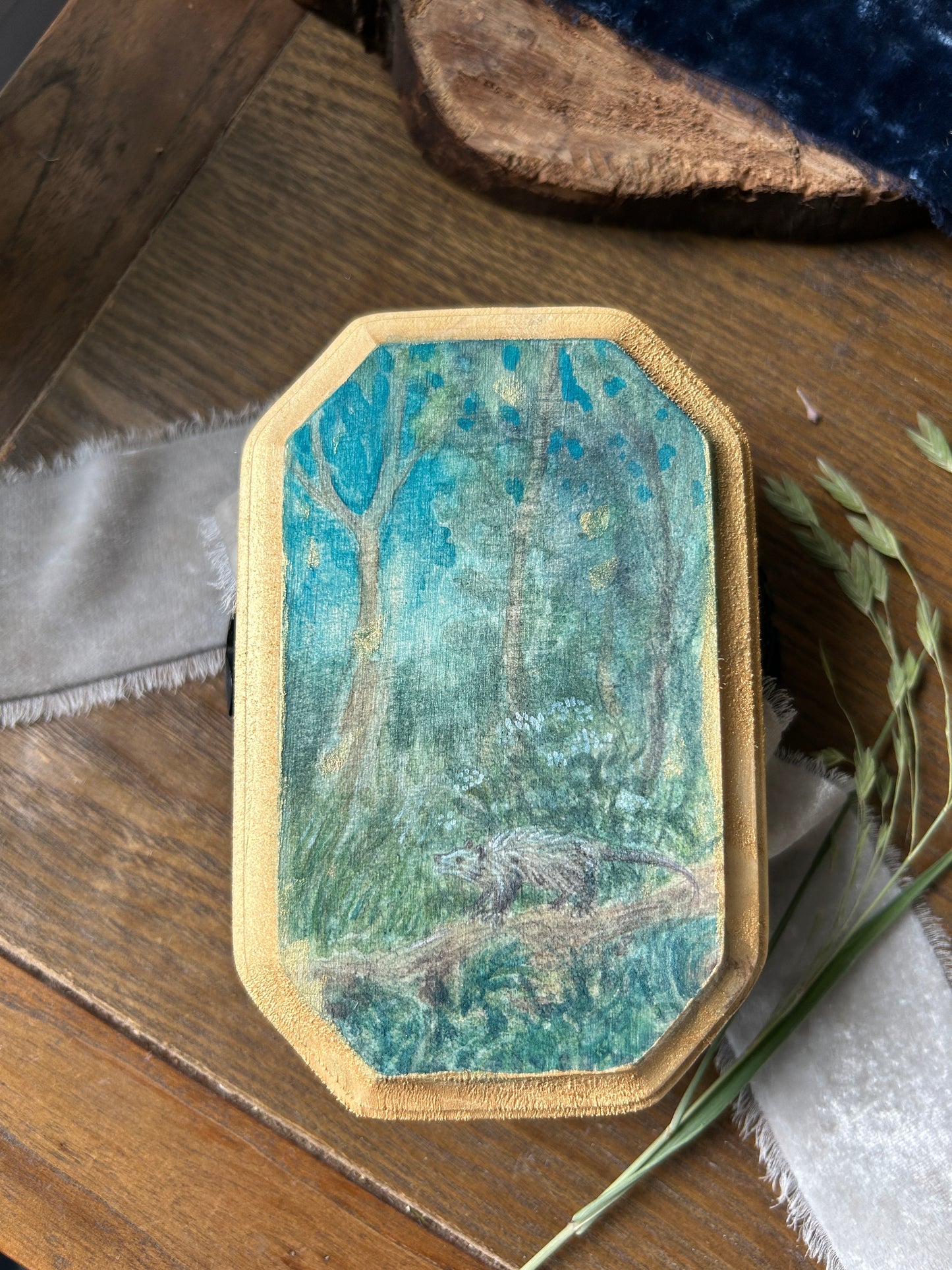 Miniature Original Watercolor Paintings- barred owl, opossum, bluebird, crab,hummingbird, or turtle