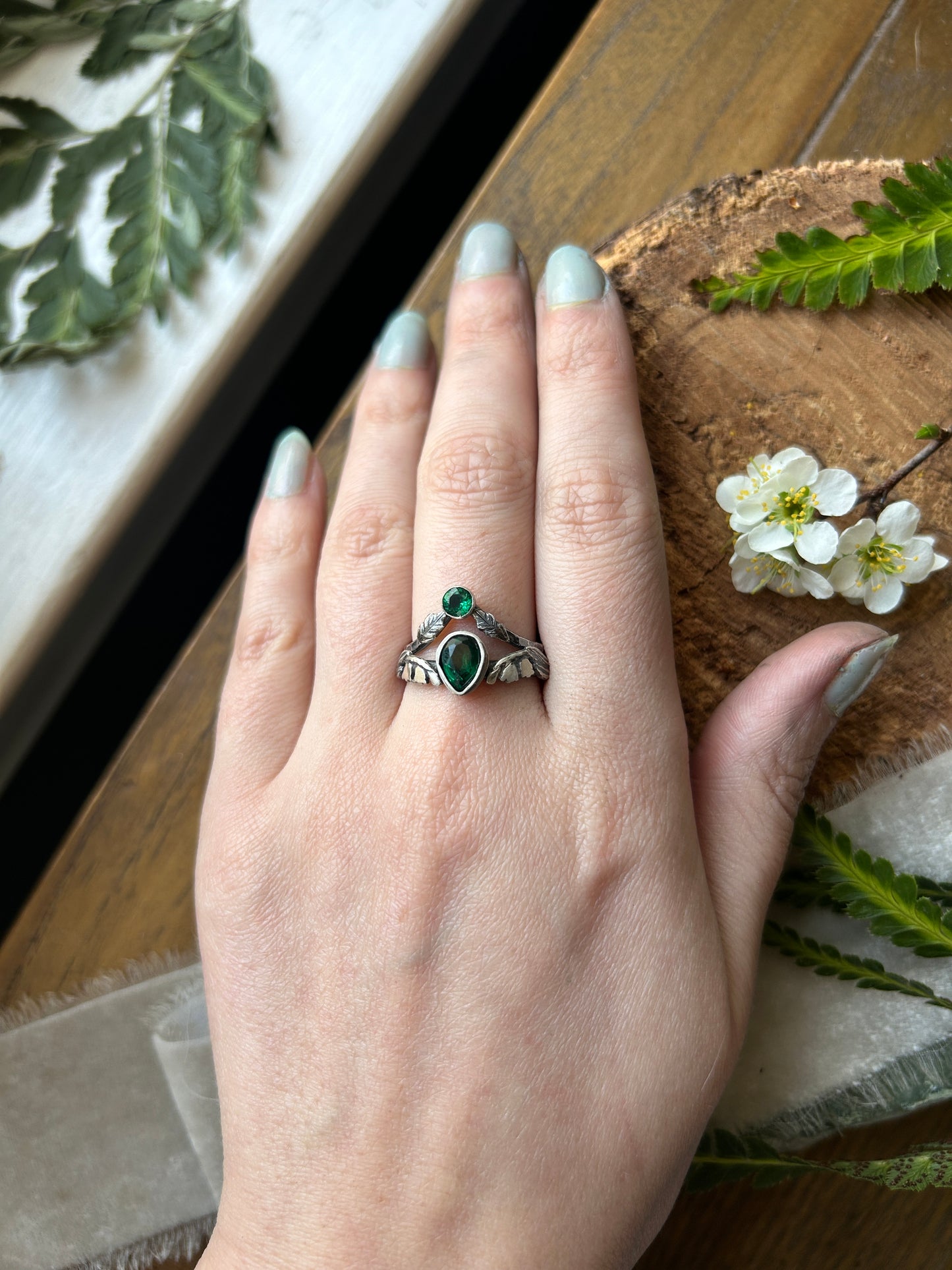 Lily of the Valley Ring with choice of gemstone- made to order sterling silver engraved jewelry