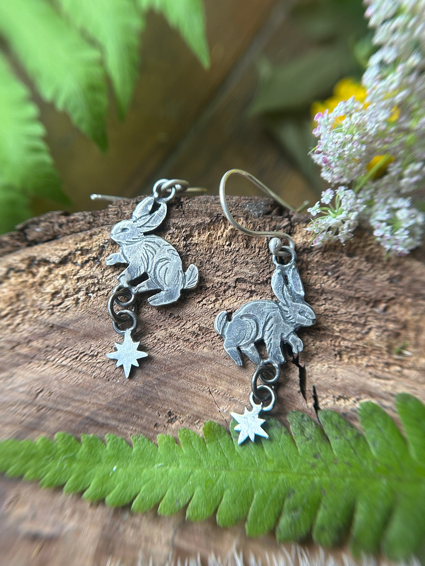 Star bunny earrings- Sterling silver rabbit jewelry
