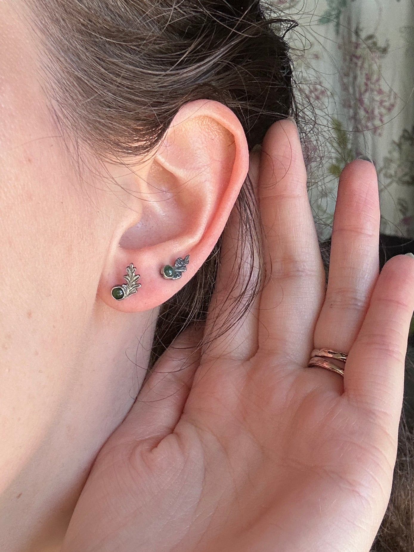 Fern Sprigs with Jade earrings- post style sterling silver jewelry