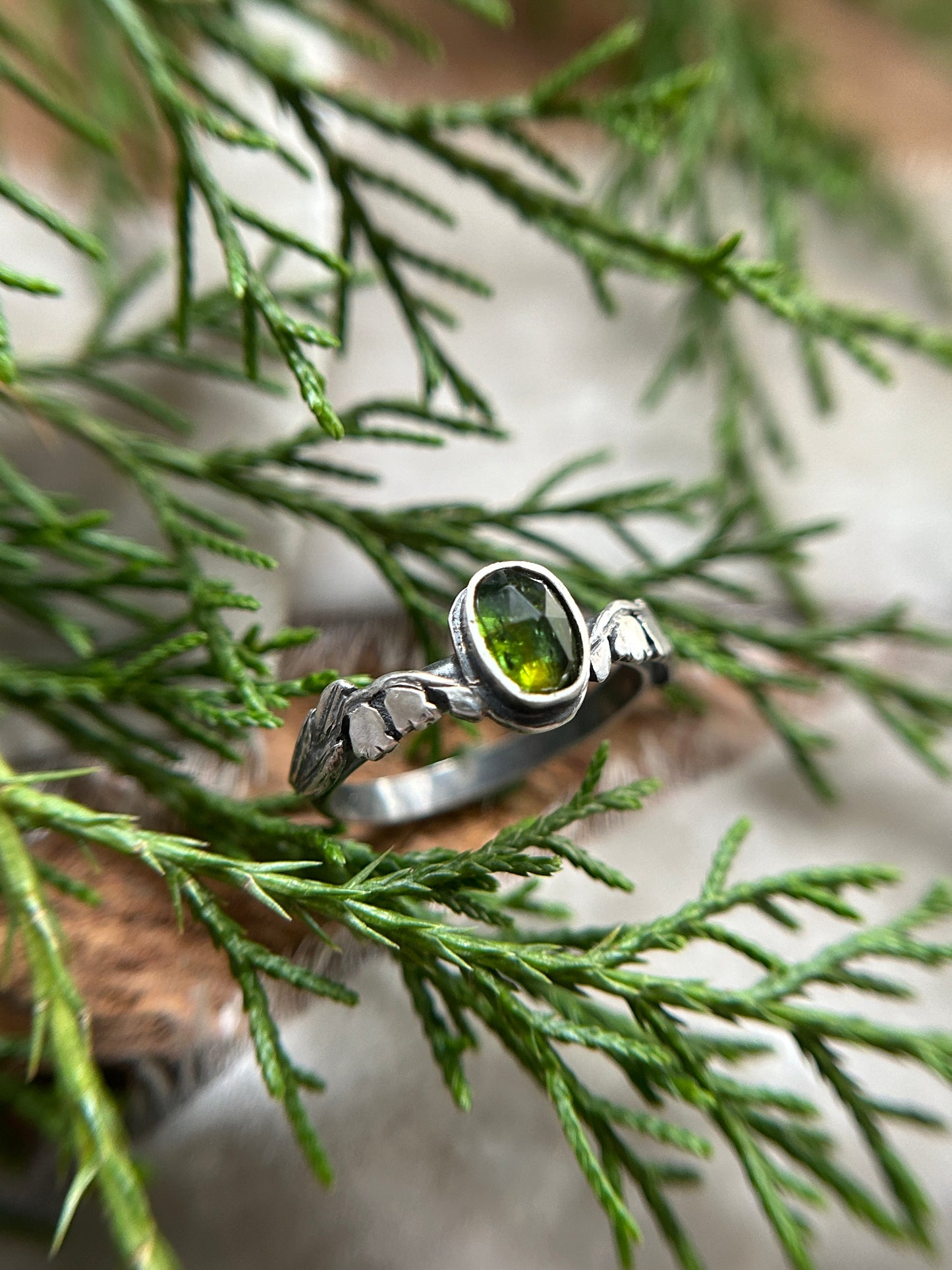 Lily of the Valley Ring with choice of gemstone- made to order sterling silver engraved jewelry