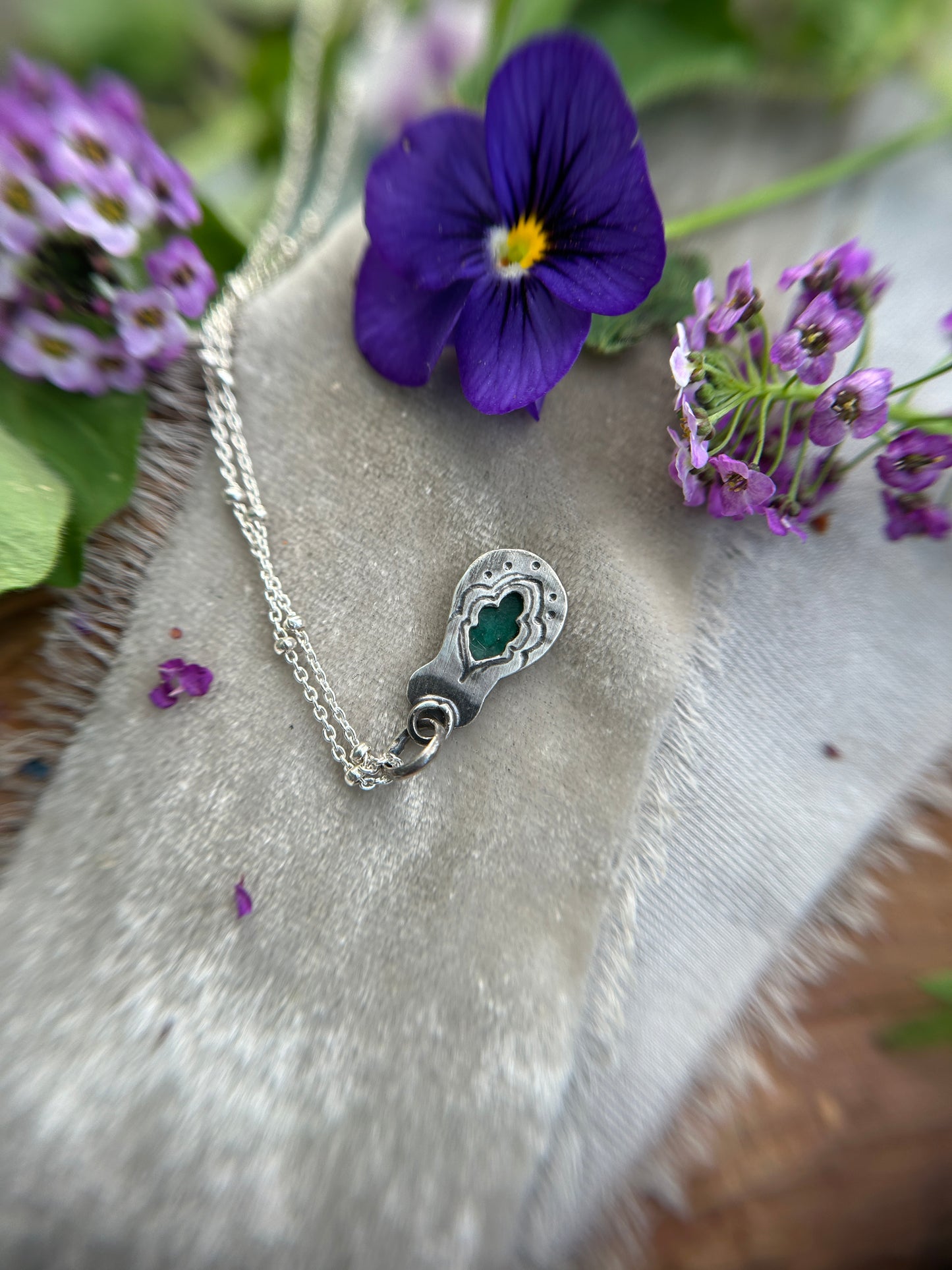 Emerald with snail necklace- sterling silver jewelry