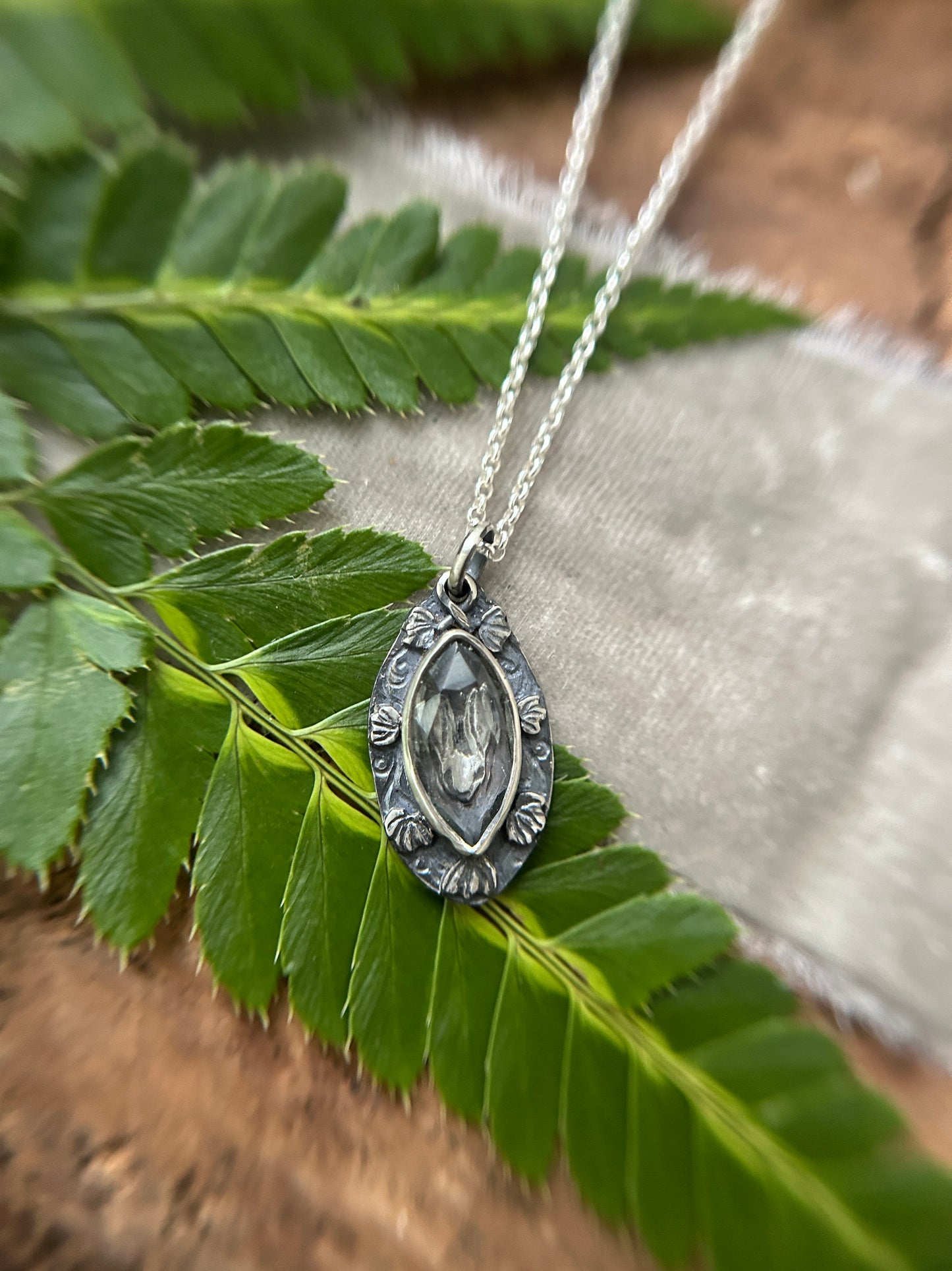 Rabbit in the ivy garden necklace with green amethyst- sterling silver jewelry