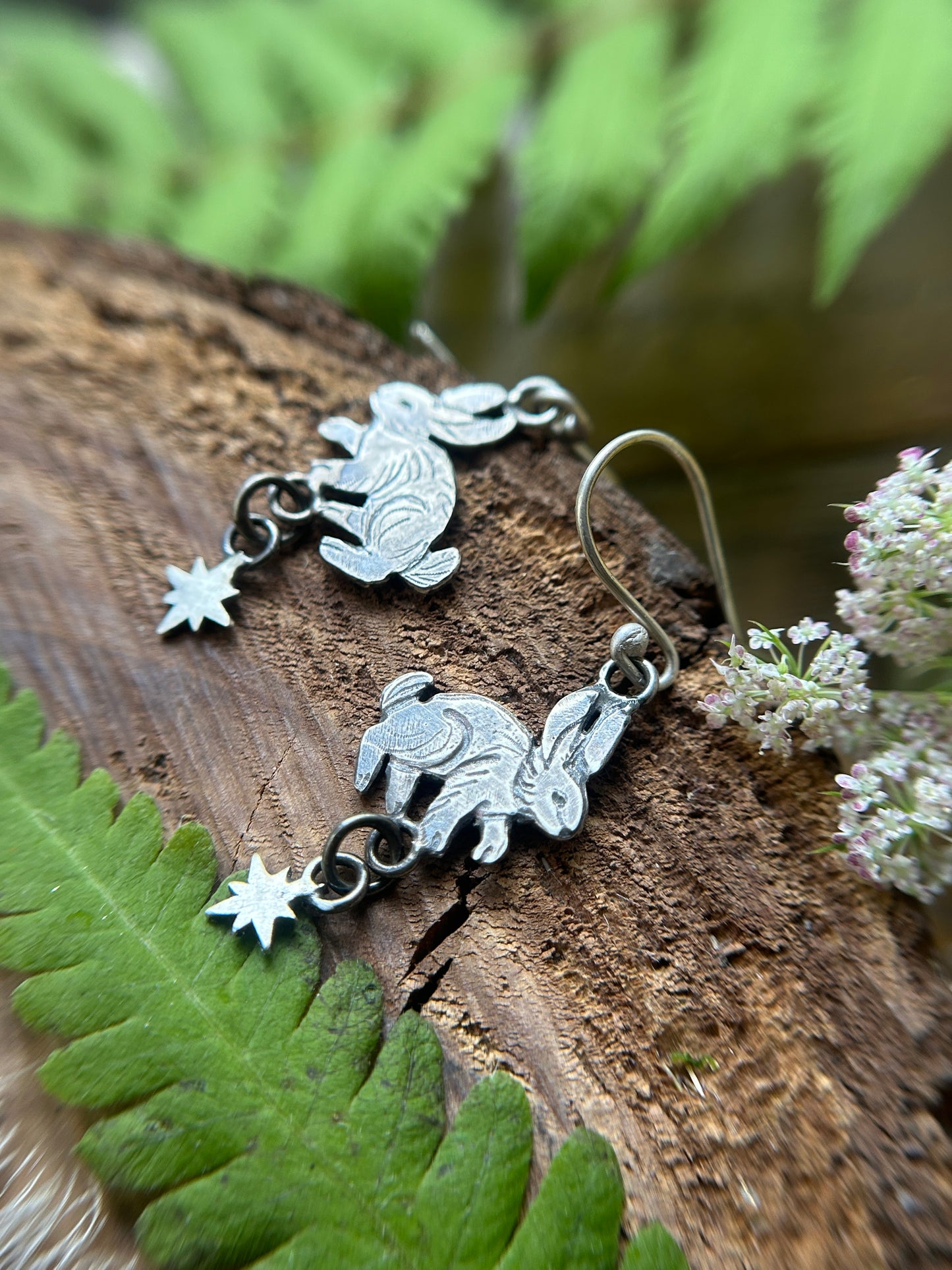 Star bunny earrings- Sterling silver rabbit jewelry