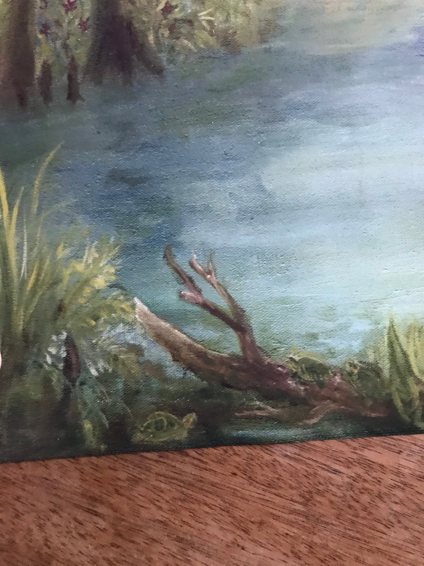 Art Print of golden hour in the Swamp panoramic landscape oil painting ibis birds heron turtles bald cypress tree nature art wall decor