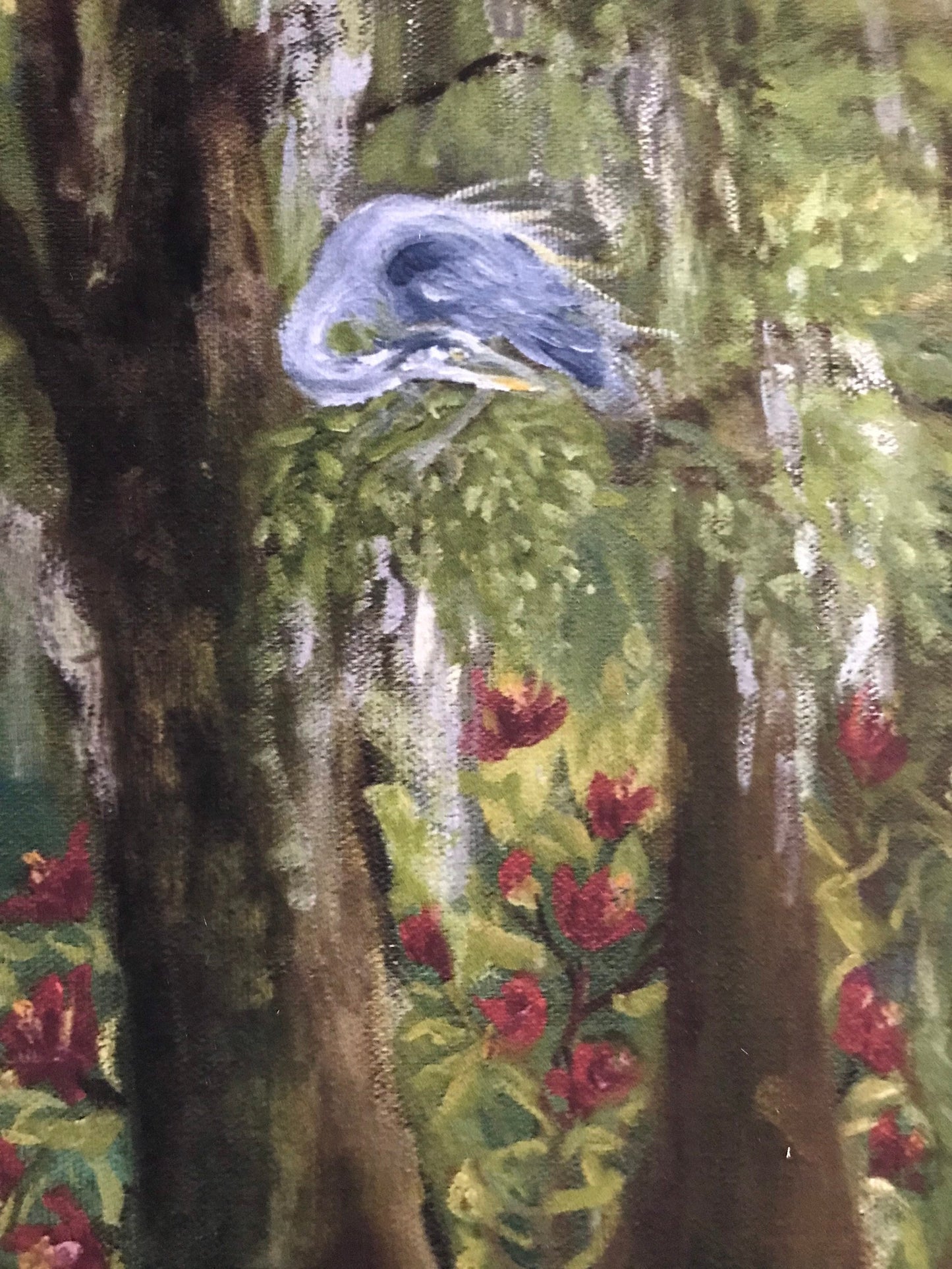 Art Print of golden hour in the Swamp panoramic landscape oil painting ibis birds heron turtles bald cypress tree nature art wall decor