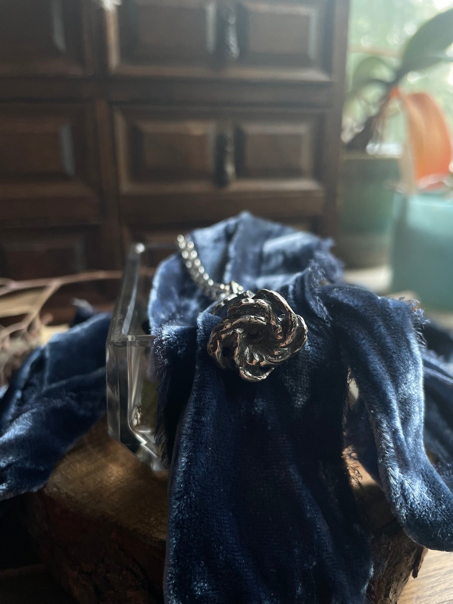 Datura moonflower necklace sterling silver dark botanical night blooming flower lost wax cast carving poisonous plant