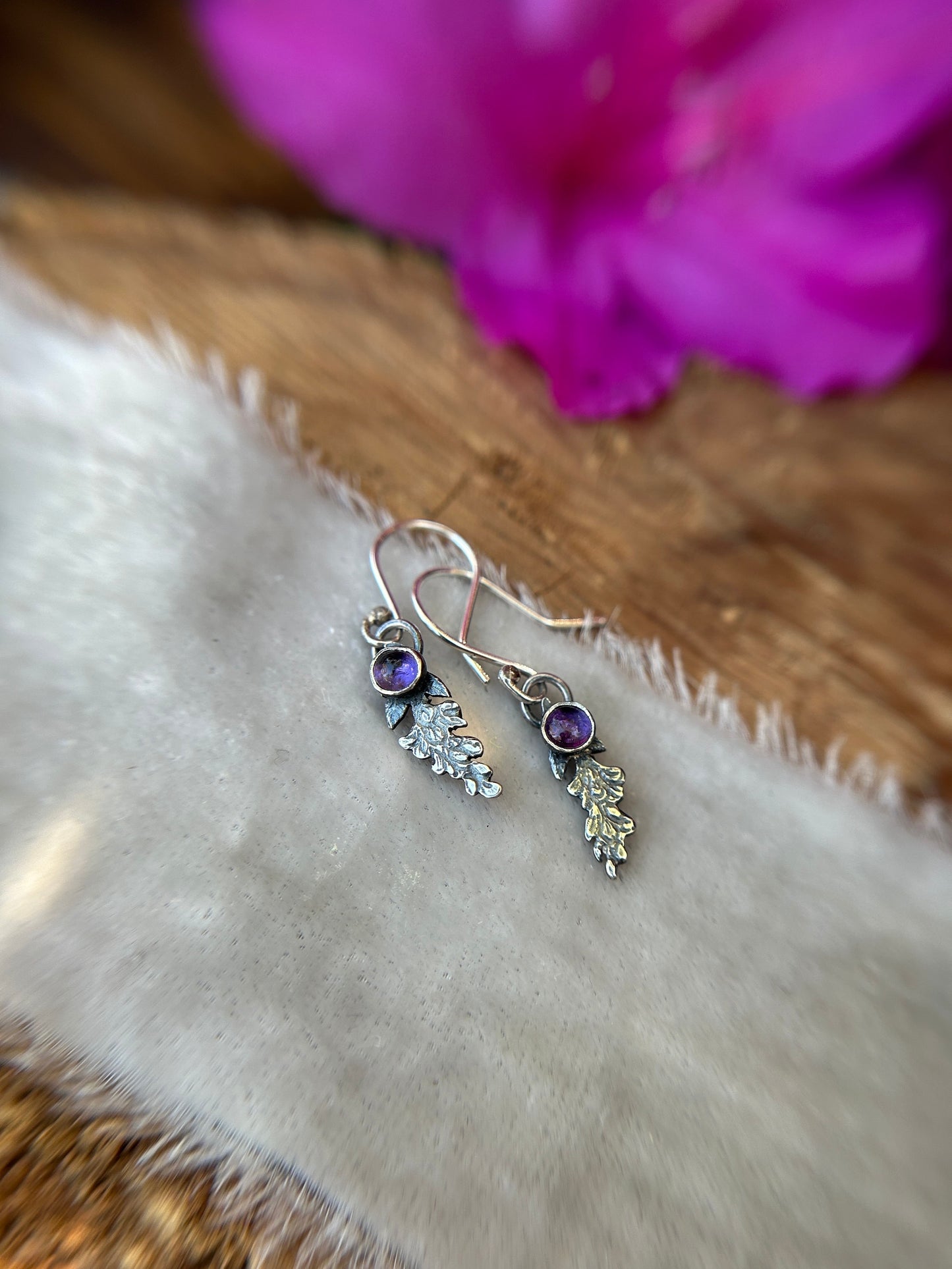 amethyst wisteria flower earrings drop style sterling silver silversmith made