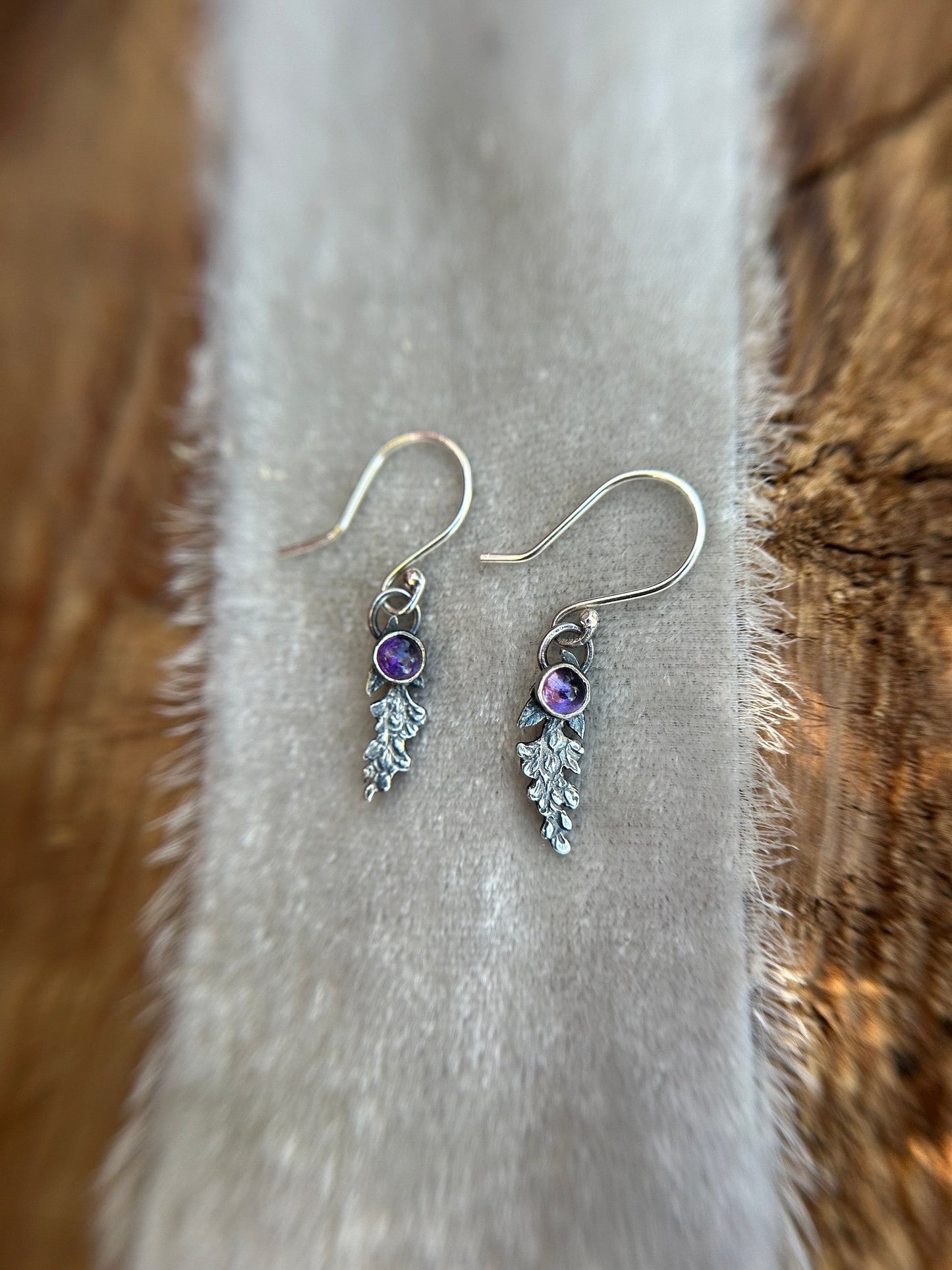 amethyst wisteria flower earrings drop style sterling silver silversmith made