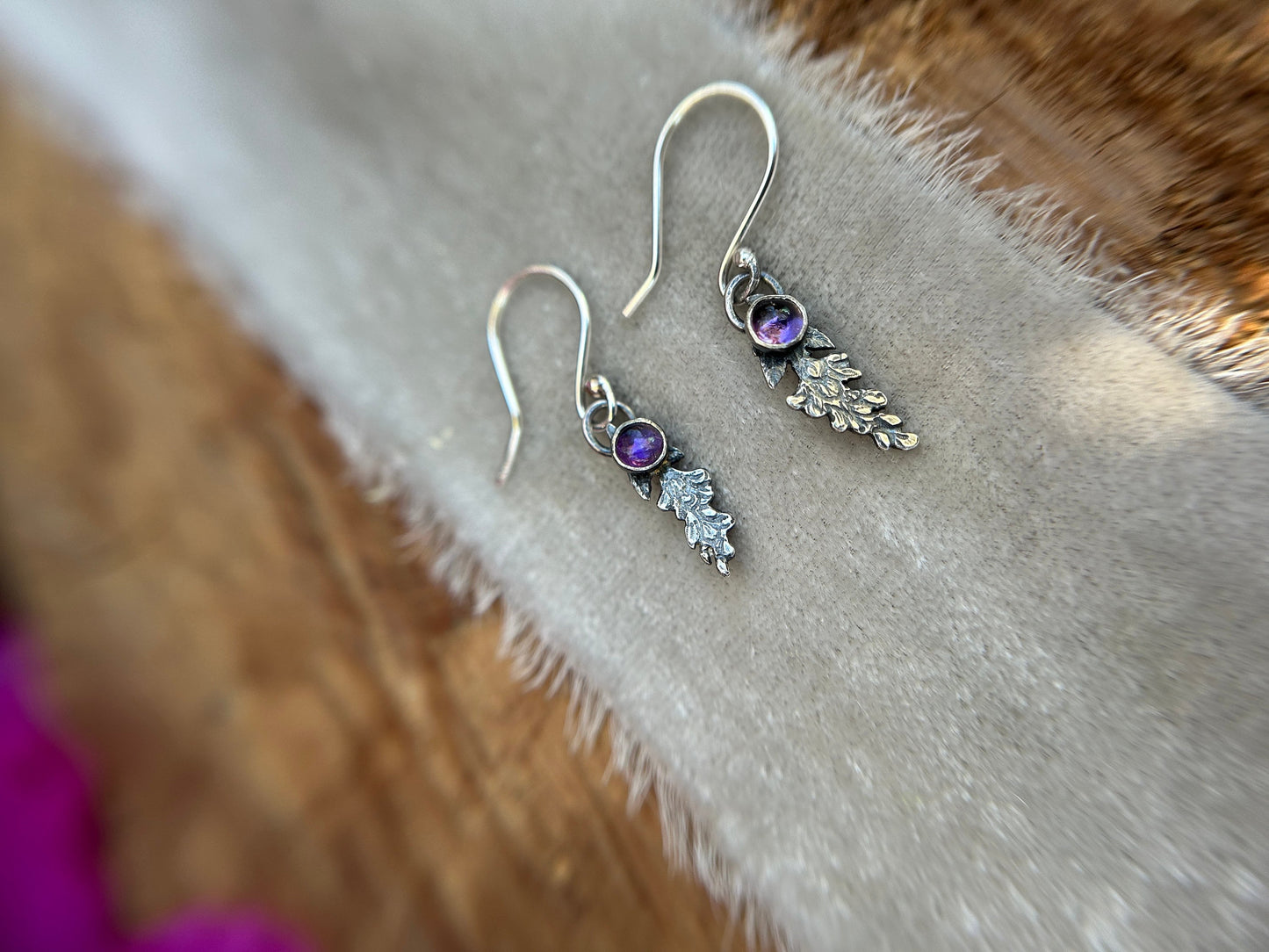 amethyst wisteria flower earrings drop style sterling silver silversmith made