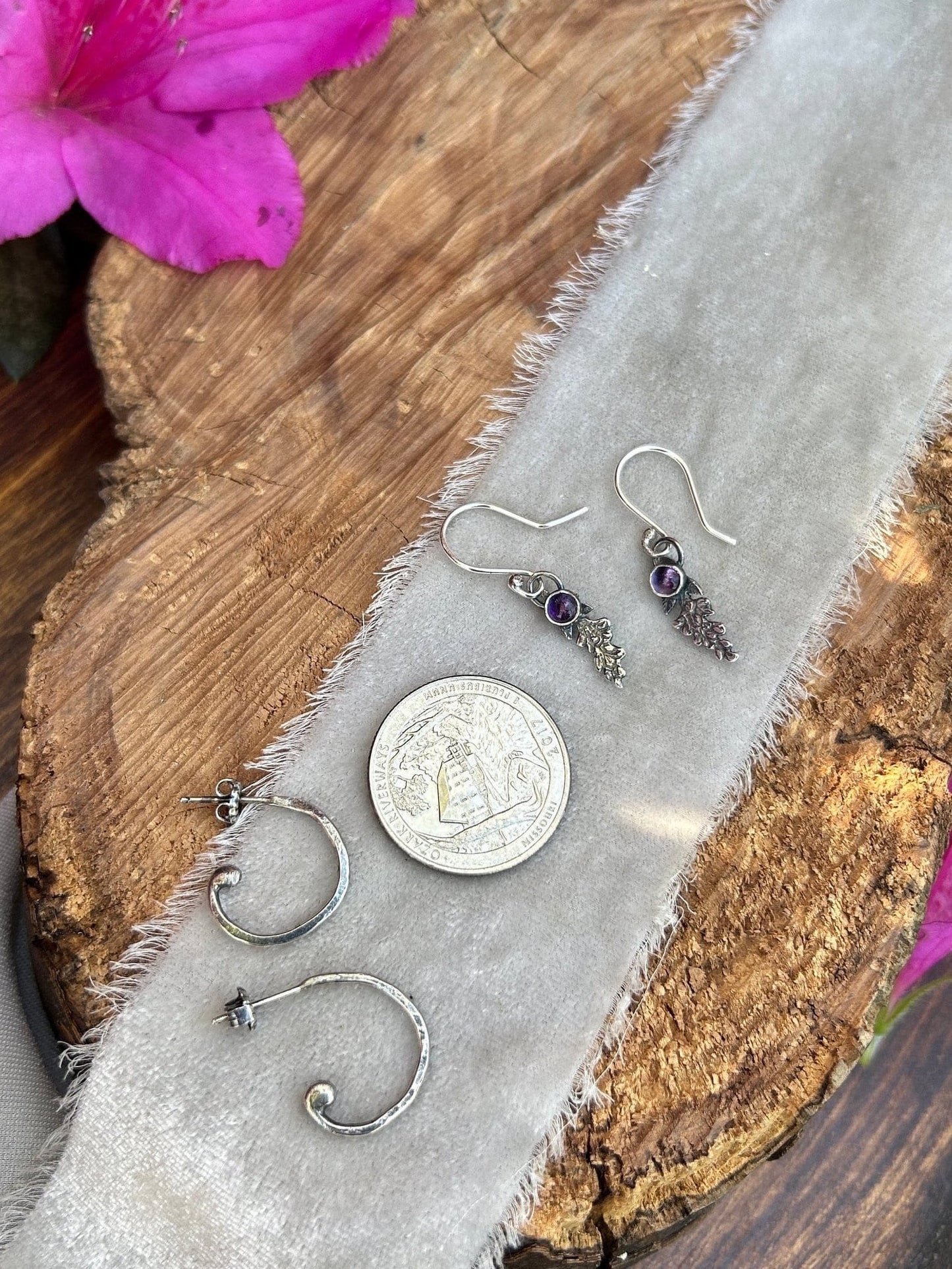 amethyst wisteria flower earrings drop style sterling silver silversmith made