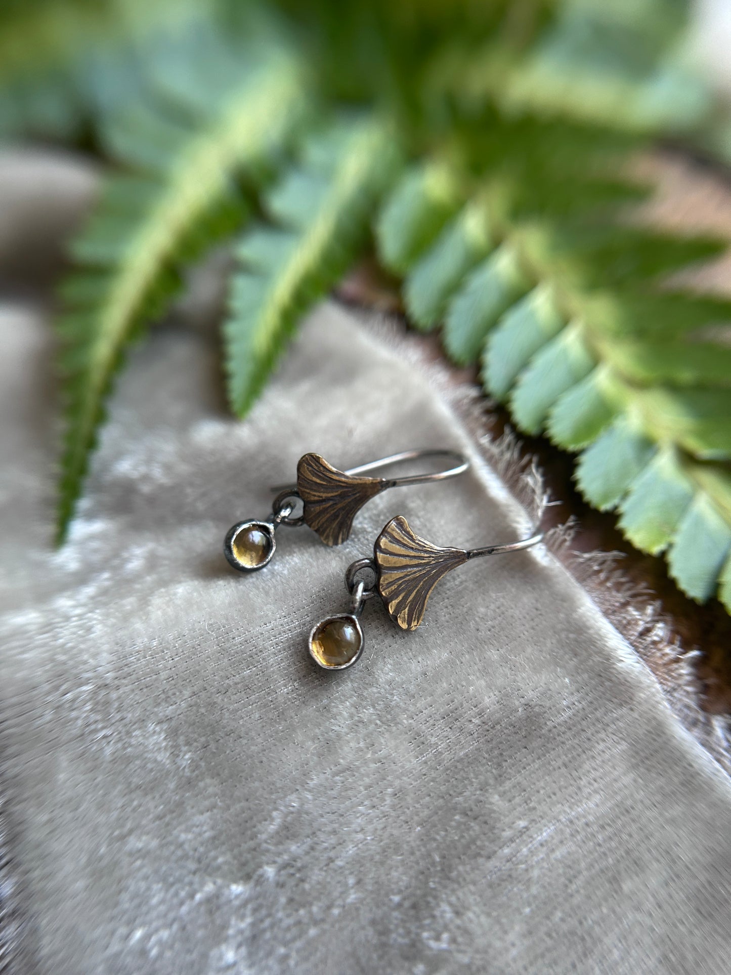 Woodland Gingko leaf earring- Sterling silver with brass jewelry