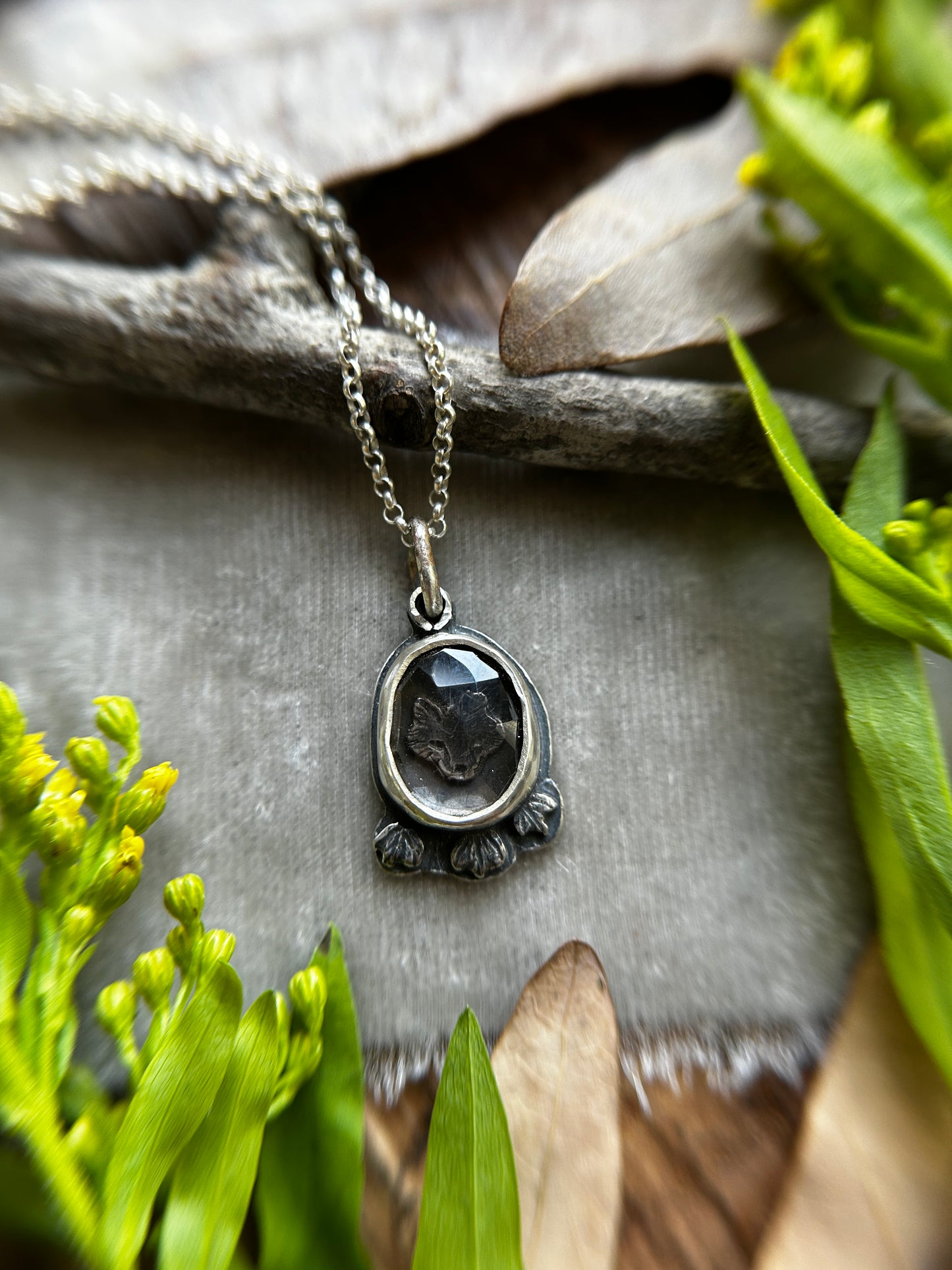 Forest Fox Necklace in Imperial Topaz or Smoky Quartz- sterling silver copper jewelry